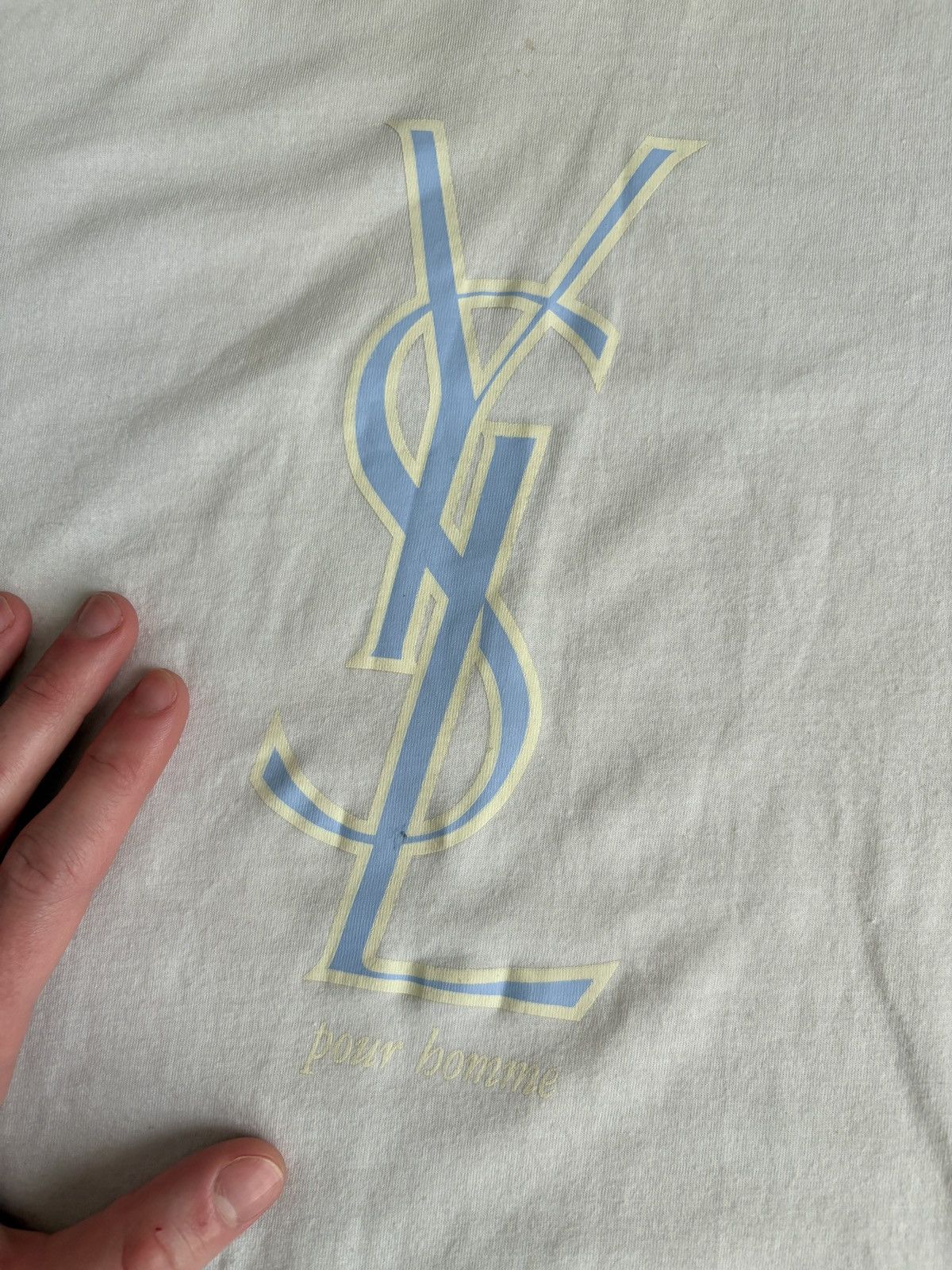 Yves Saint Laurent Vintage Yves Saint Laurent V-Neck Big Logo White T-Shirt Size US XL / EU 56 / 4 - 2 Thumbnail
