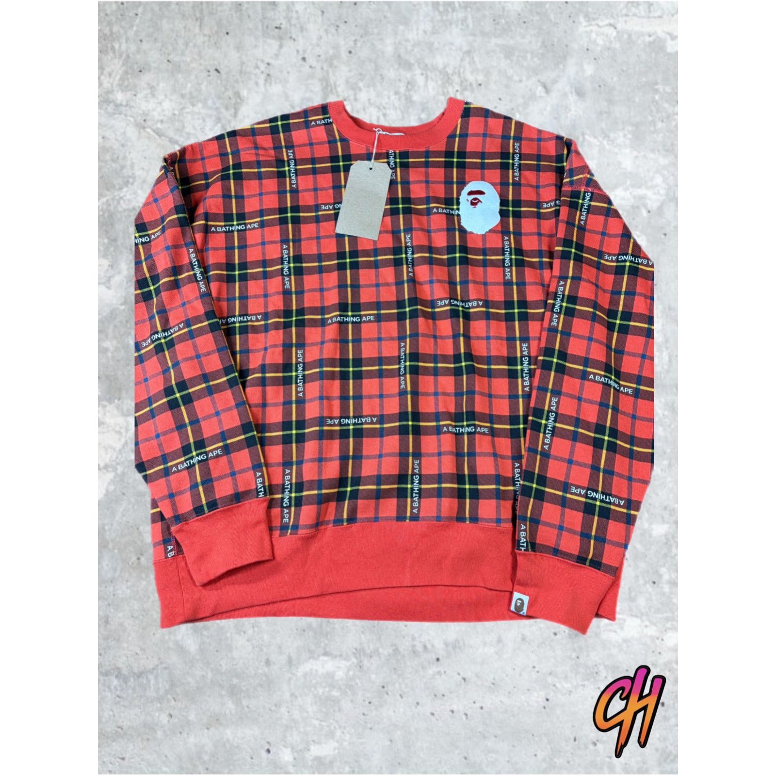 Bape BAPE Logo Check Red Loose Fit Crewneck Sweater Size XL Size US XL / EU 56 / 4 - 1 Thumbnail