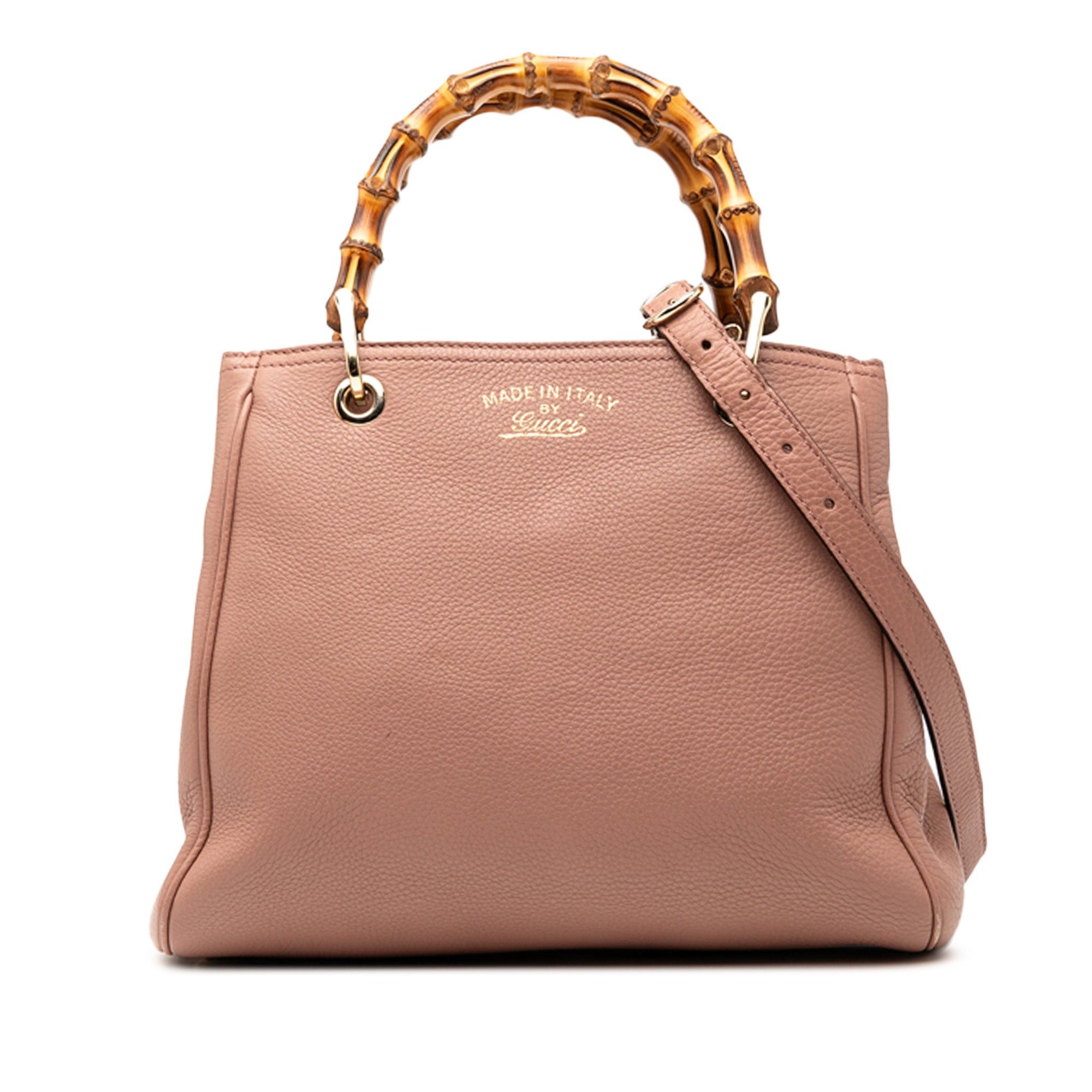 Small Calfskin Bamboo Shopper Satchel
