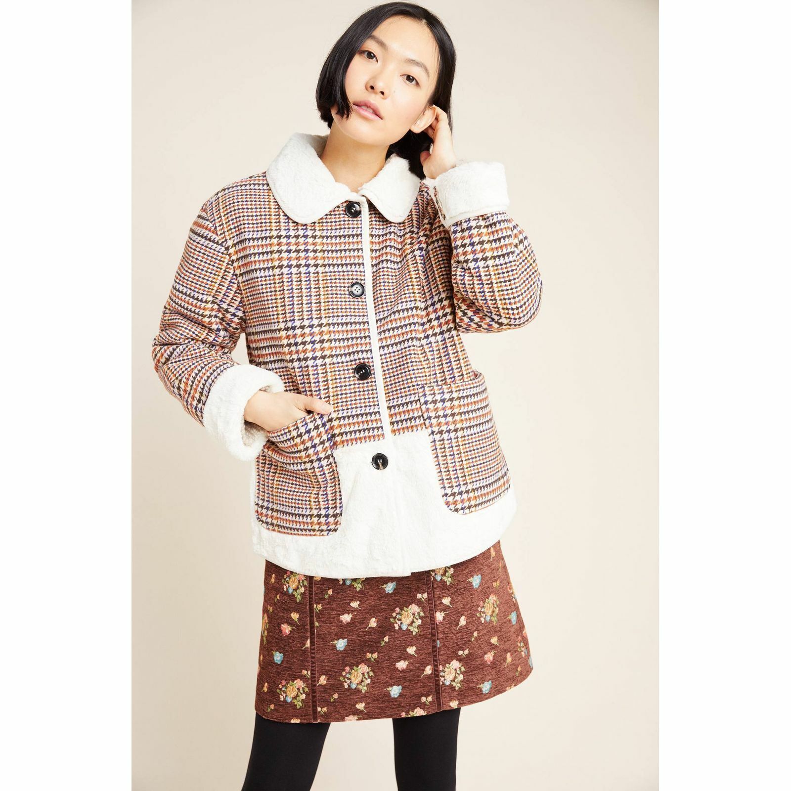 Anthropologie New Anthropologie Plaid Faux Fur Jacket by NuRode $240 SMALL Size S / US 4 / IT 40 - 1 Thumbnail