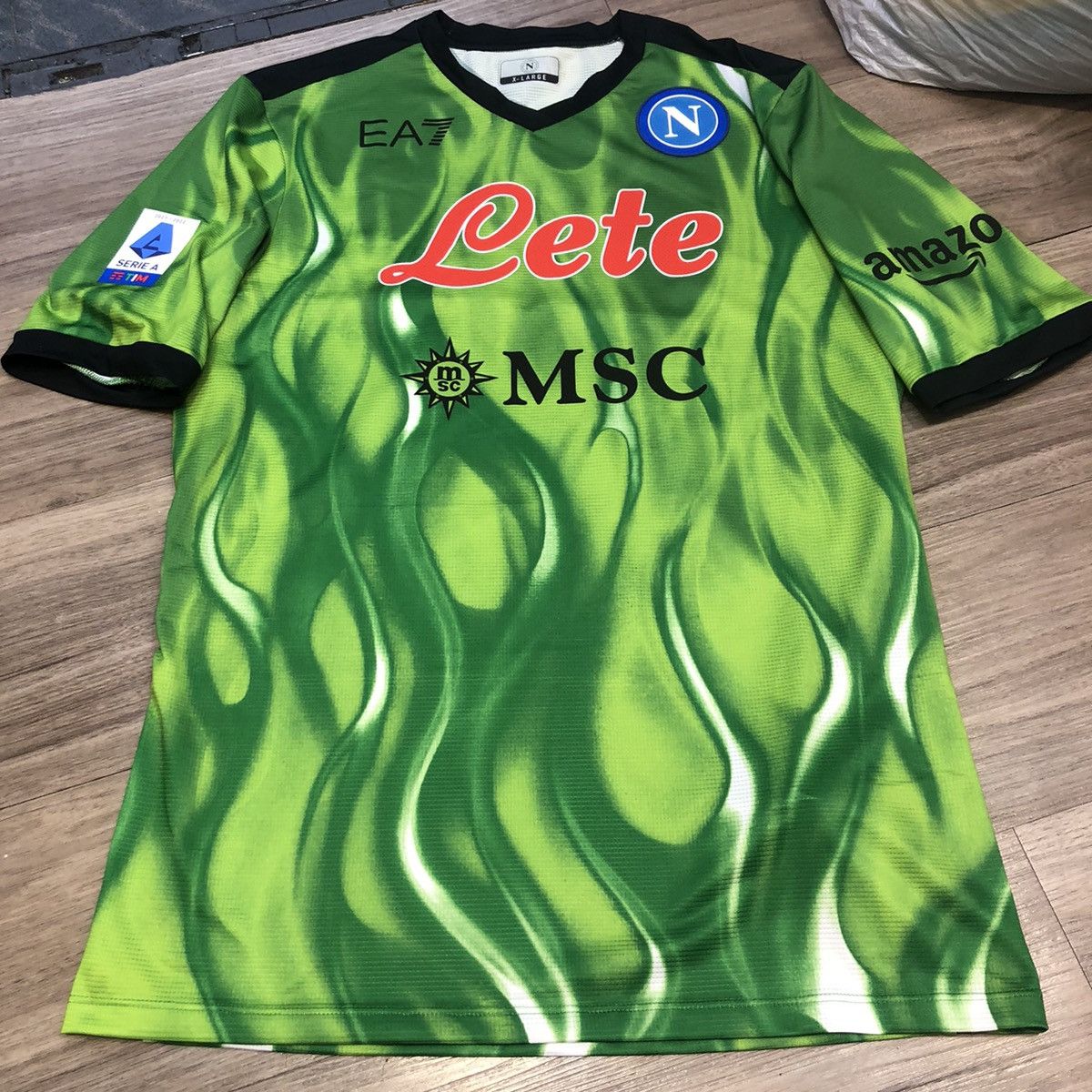 image of Soccer Jersey Napoli 21/22 Match Issued Goalkeeper Gk Shirt 25 Ospina in Green, Men's (Size XL)