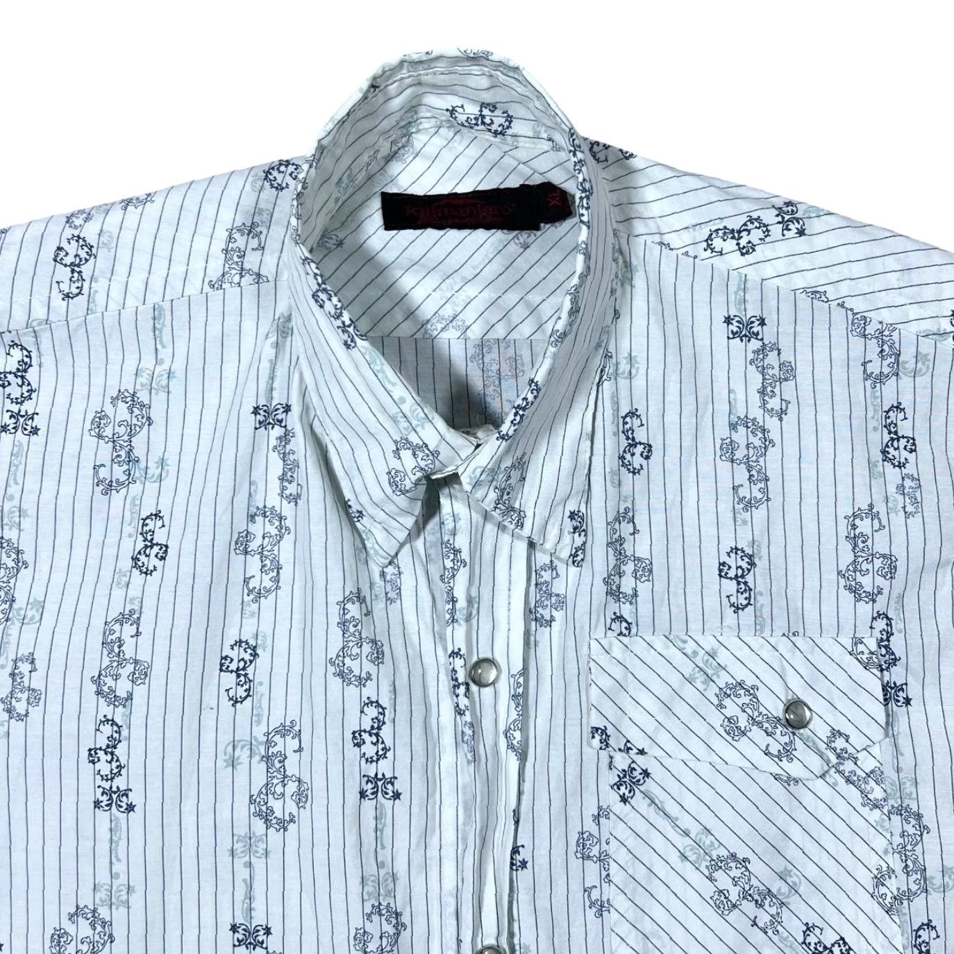 Vintage Kilimanjaro Paisley Filigree Cowboy Western Popper Short Sleeve Shirt M Mens White Paisley Western Vintage Shirt (Size XL fits Small/Medium) Size US M / EU 48-50 / 2 - 2 Thumbnail