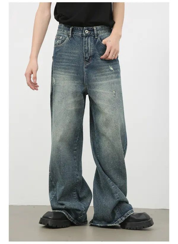 Japanese Brand Asa Loose Washed American Straight-Leg Large Pocket Jeans Size US 32 / EU 48 - 4 Thumbnail