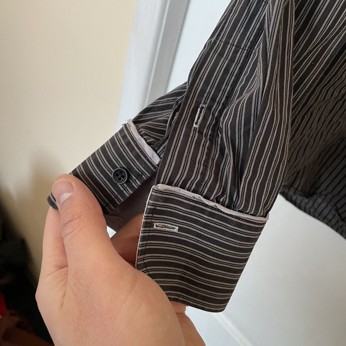 Gucci × Tom Ford × Vintage Gucci by Tom Ford black striped Gray Dress Shirt 90s Size US XL / EU 56 / 4 - 6 Thumbnail