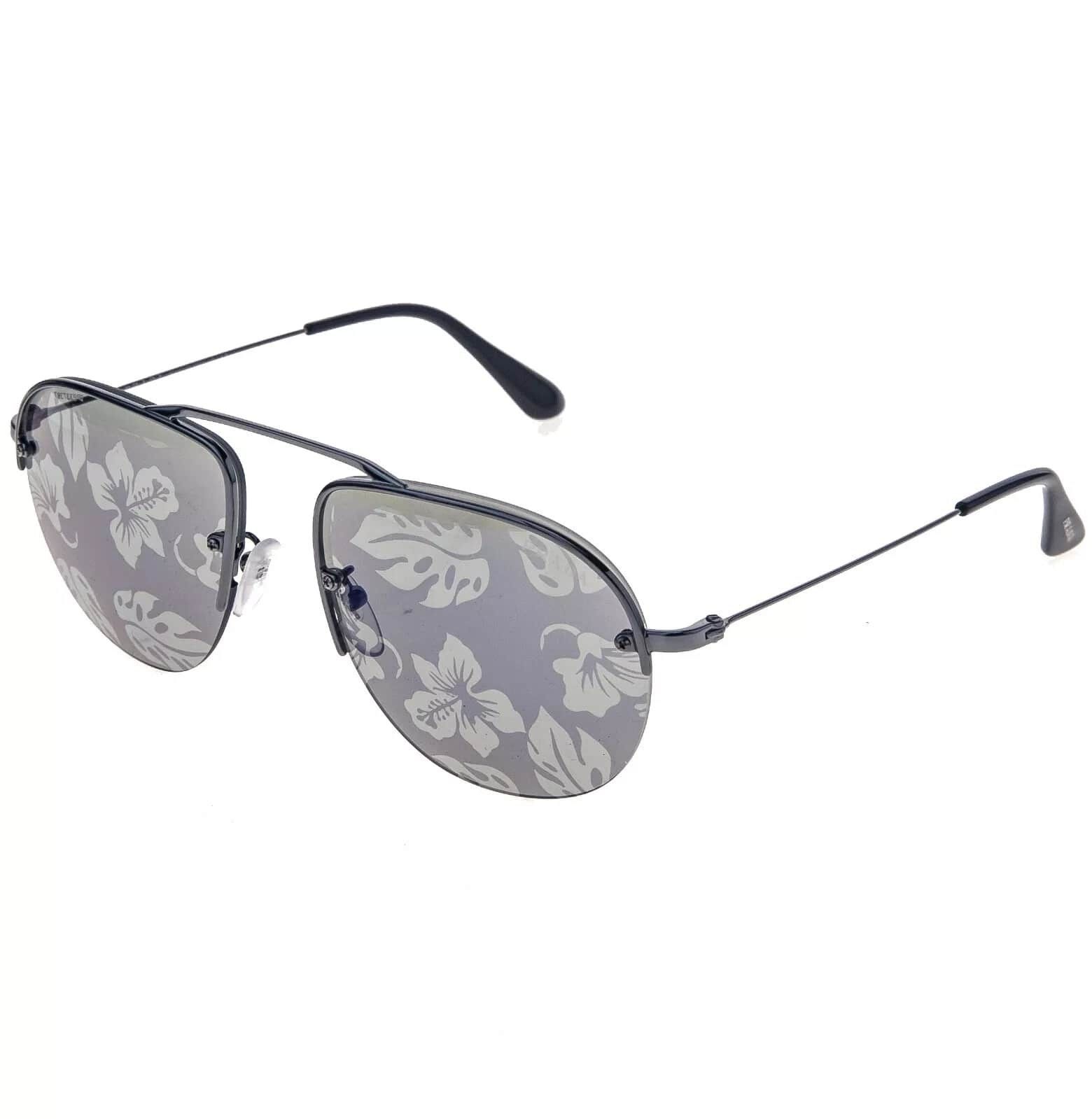 Prada PRADA TEDDY PR58OS Aviator Gunmetal Blue Hibiscus 58O Size ONE SIZE - 10 Thumbnail
