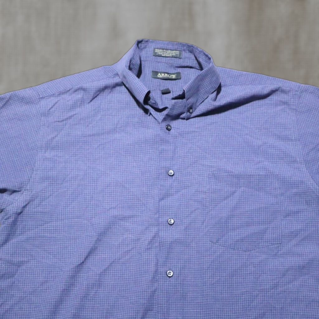 Arrow Nike Arrow Dress Shirt Shirt Mens Adult Large 16 34/35 Dark Blue Plaid Long Sleeve Button-Down Collared Easy Care Size 42R - 1 Thumbnail