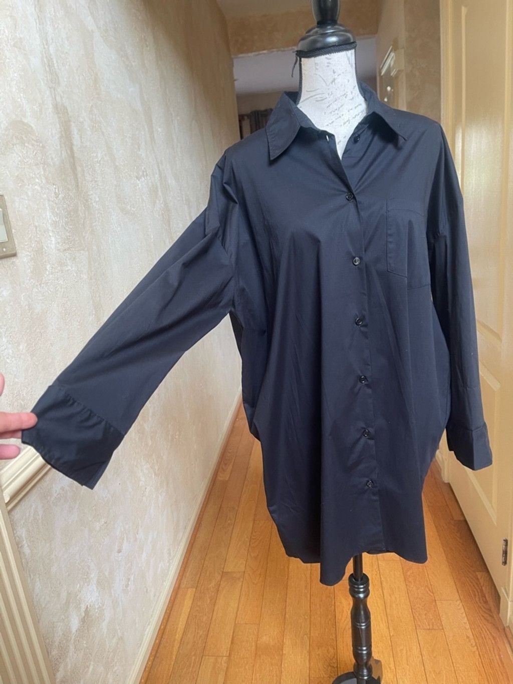 Zara ZARA Black Oversized Poplin Button Down Shirt L Batwing Slv Size L / US 10 / IT 46 - 3 Thumbnail