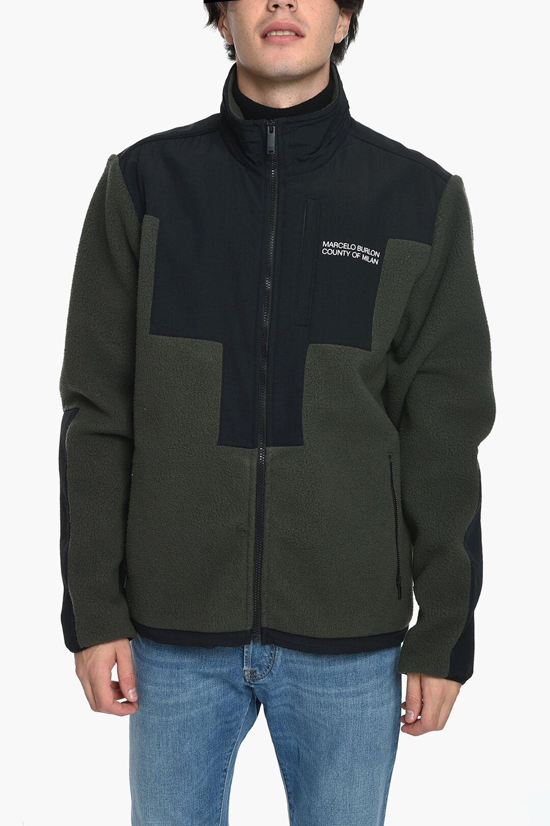 image of Marcelo Burlon Og1Mm0424 Zipped Sweatshirt In Green, Men's (Size Large)