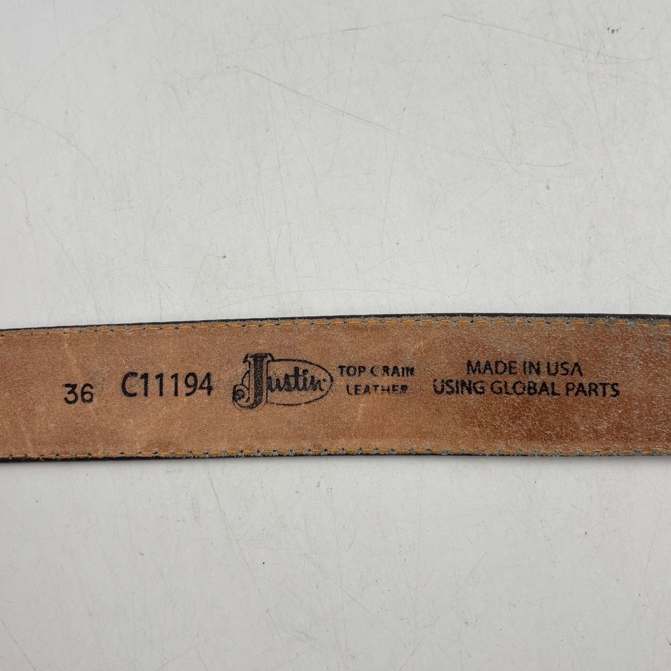 Justin Justin Classic Longhorn Tooled Leather Western Belt USA 36 Size 36 - 4 Thumbnail