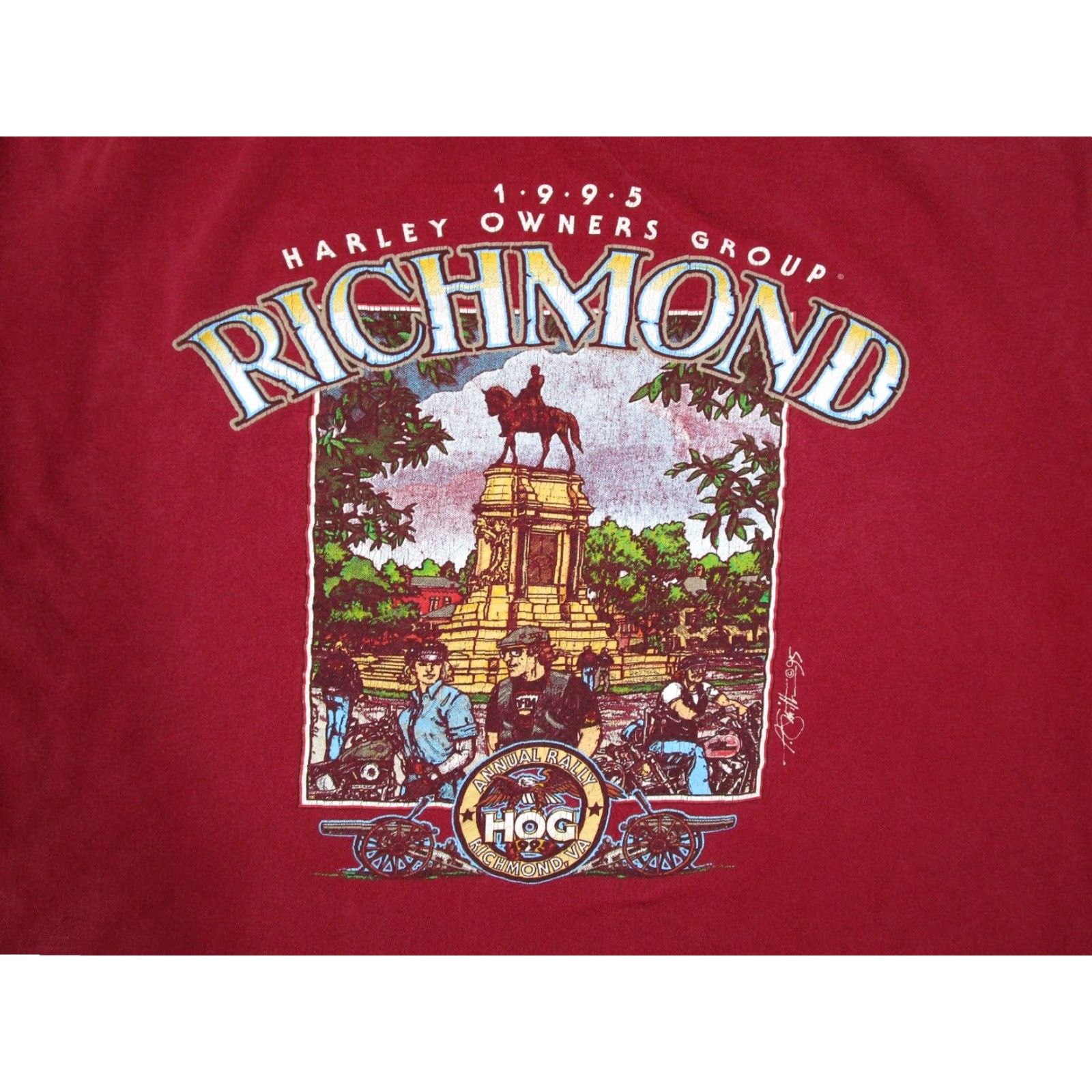 Harley Davidson VINTAGE Harley-Davidson Shirt Mens Large Red 1995 HOG Richmond Rally 90s Graphic Tee Mens Clothing Size US L / EU 52-54 / 3 - 5 Thumbnail