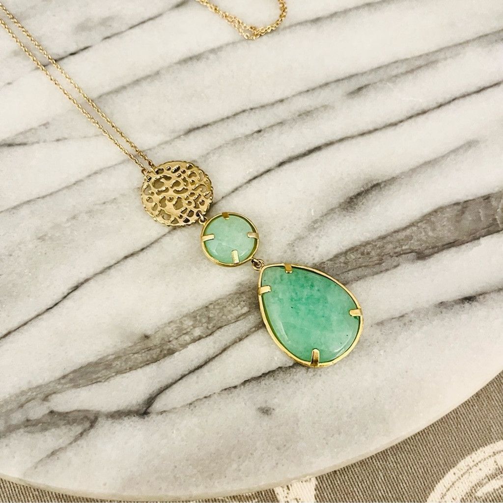 Jewelry Green Aventurine Gemstone Pendant Necklace Gold Toned Boho Size ONE SIZE - 2 Thumbnail