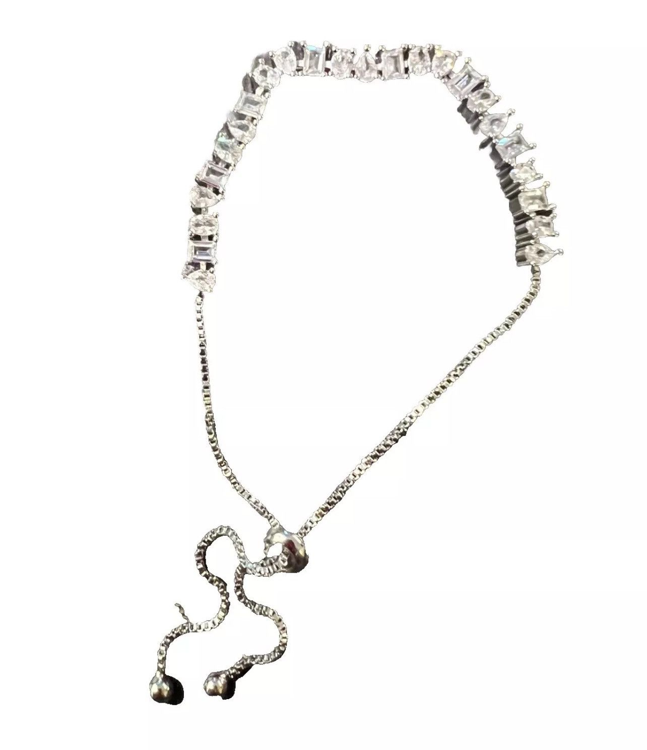 Other NIB SILVER PLATED CUBIC ZIRCONIA ADJUSTABLE SLIDER BRACELET! Size ONE SIZE - 3 Thumbnail