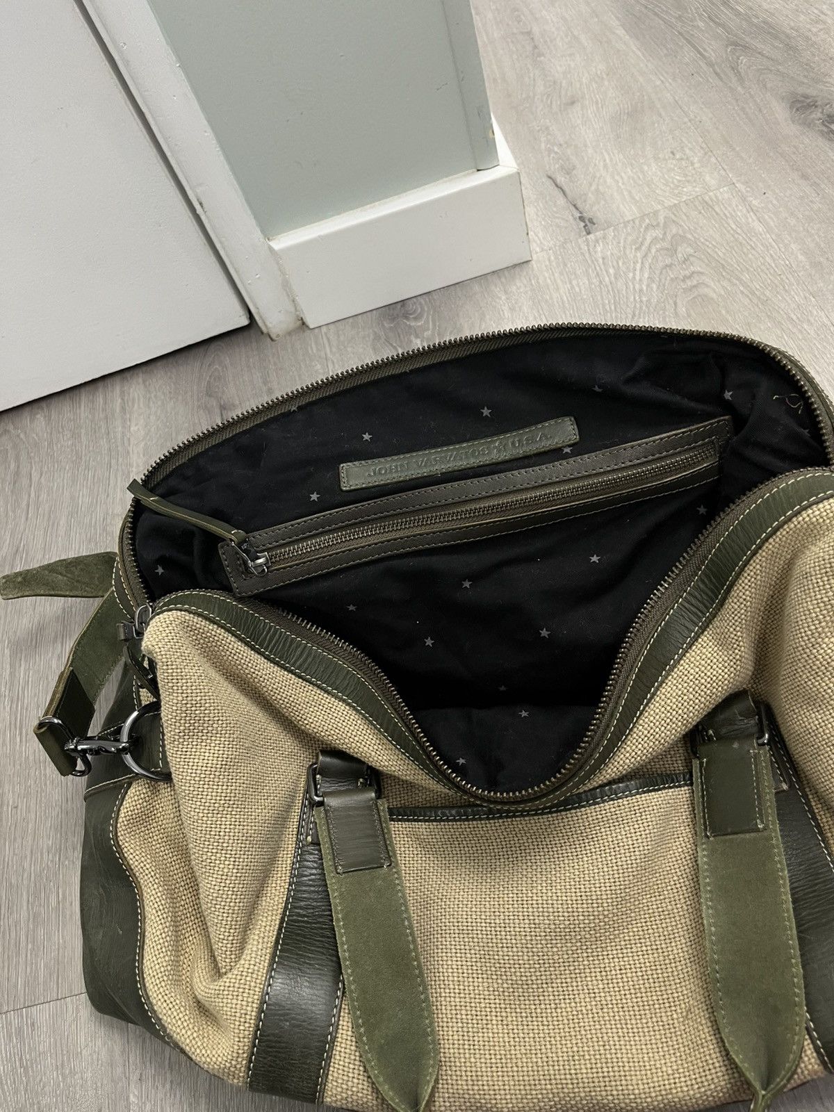 John Varvatos Leather and canvas duffel bag. Size ONE SIZE - 11 Thumbnail