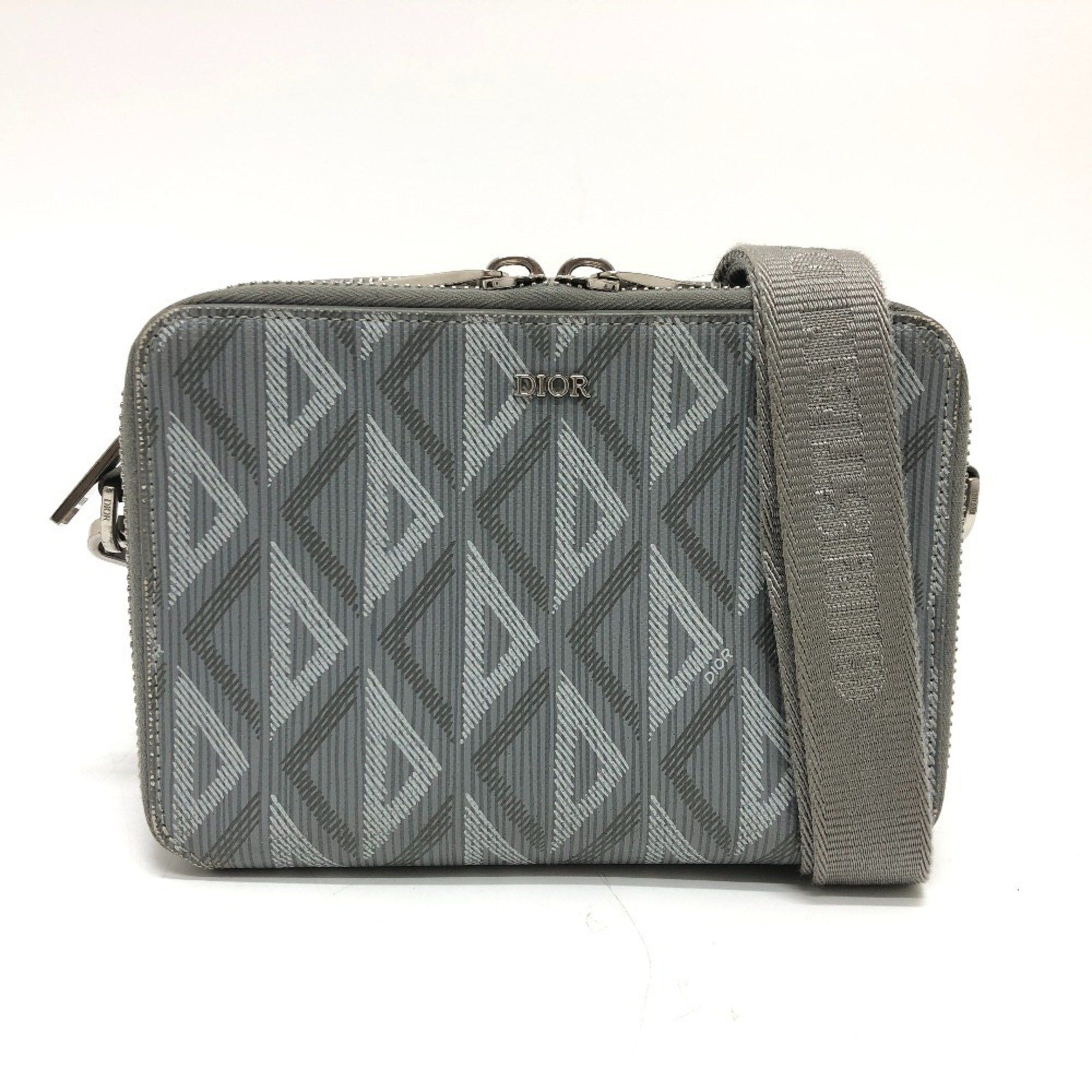 Christian Dior Dior 2ESBC119DCO Pochette CD Diamond Pouch Shoulder Bag in Coated Canvas/Leather Gray
