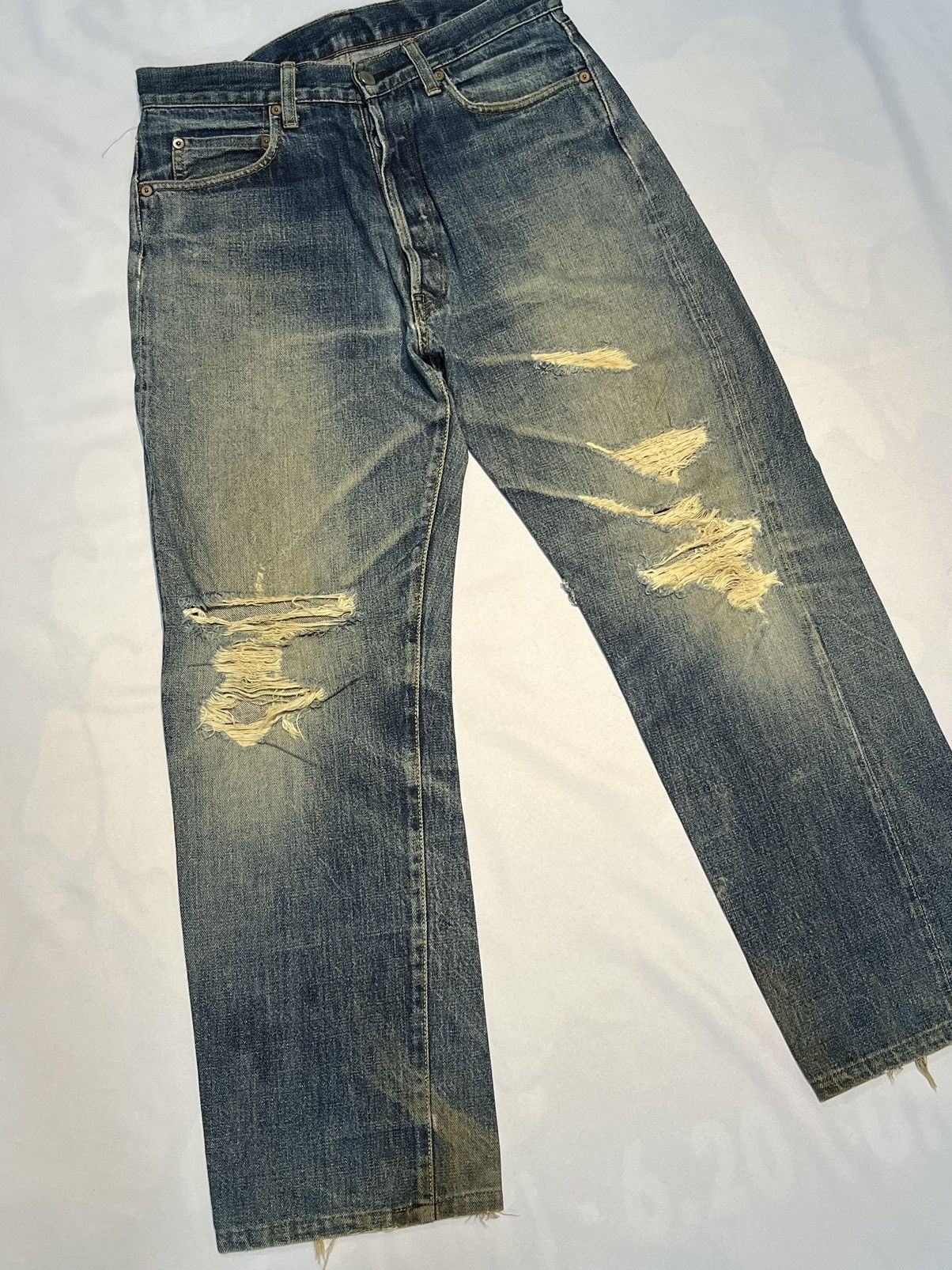 Japanese Brand Vintage Studio D’Artisan Denim Selvage Trashed Jeans Flare Size US 30 / EU 46 - 4 Thumbnail