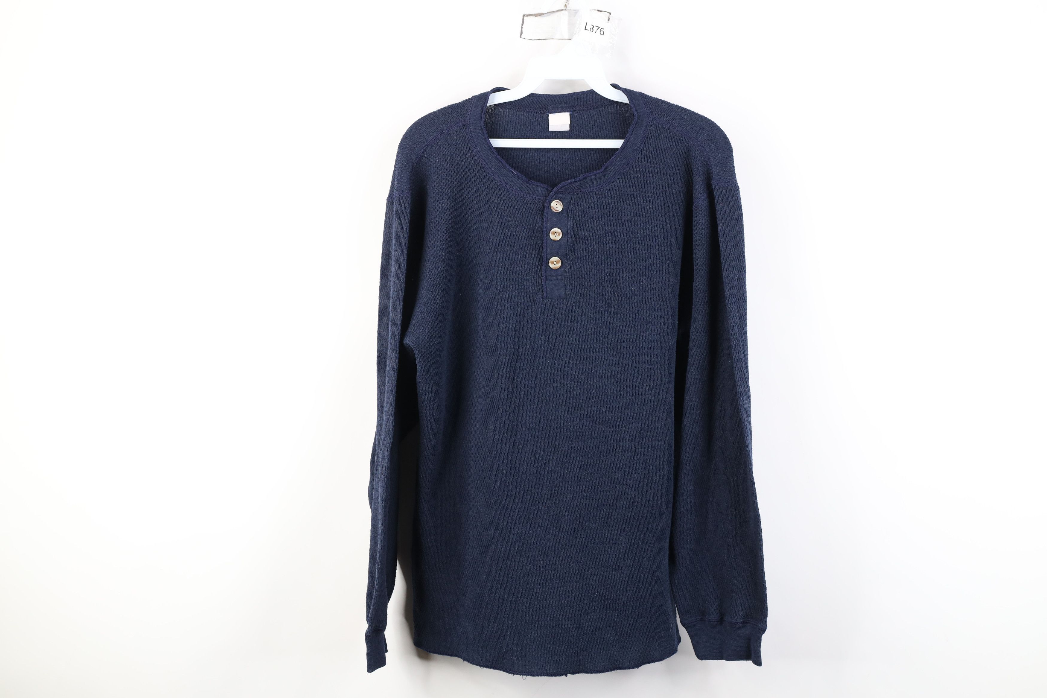 Vintage Vintage 90s Streetwear Waffle Knit Henley T-Shirt Blue Size US L / EU 52-54 / 3 - 1 Thumbnail