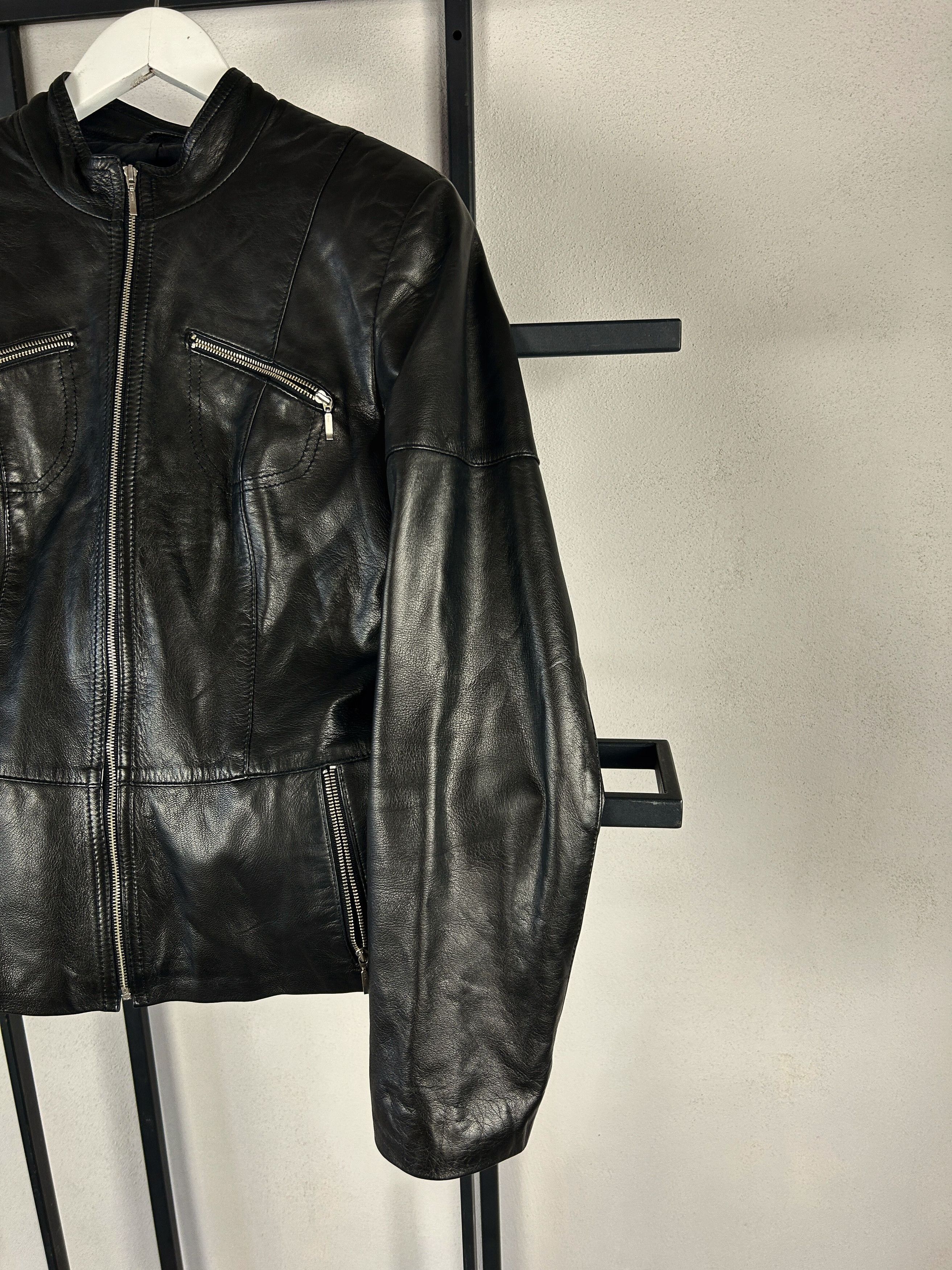 Vintage Black Leather Jacket Minimal Moto Biker Slim Y2K Archive Size S / US 4 / IT 40 - 3 Thumbnail