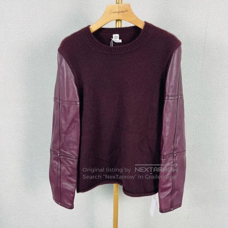 Hermes Hermes Burgundy women's long-sleeved leather knitted pullo Size XS / US 0-2 / IT 36-38 - 1 Thumbnail