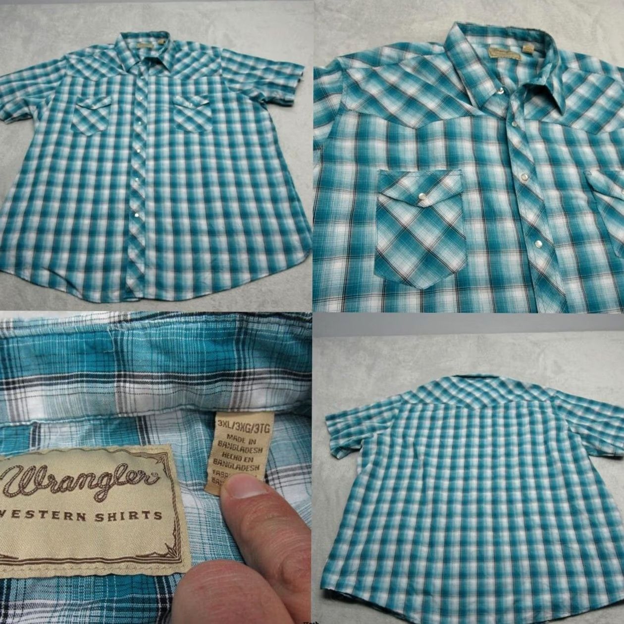 Wrangler Wrangler Western Shirt Mens 3XL Blue Plaid Pockets Short Sleeve Pearl Snap Front Size US XXL / EU 58 / 5 - 2 Thumbnail