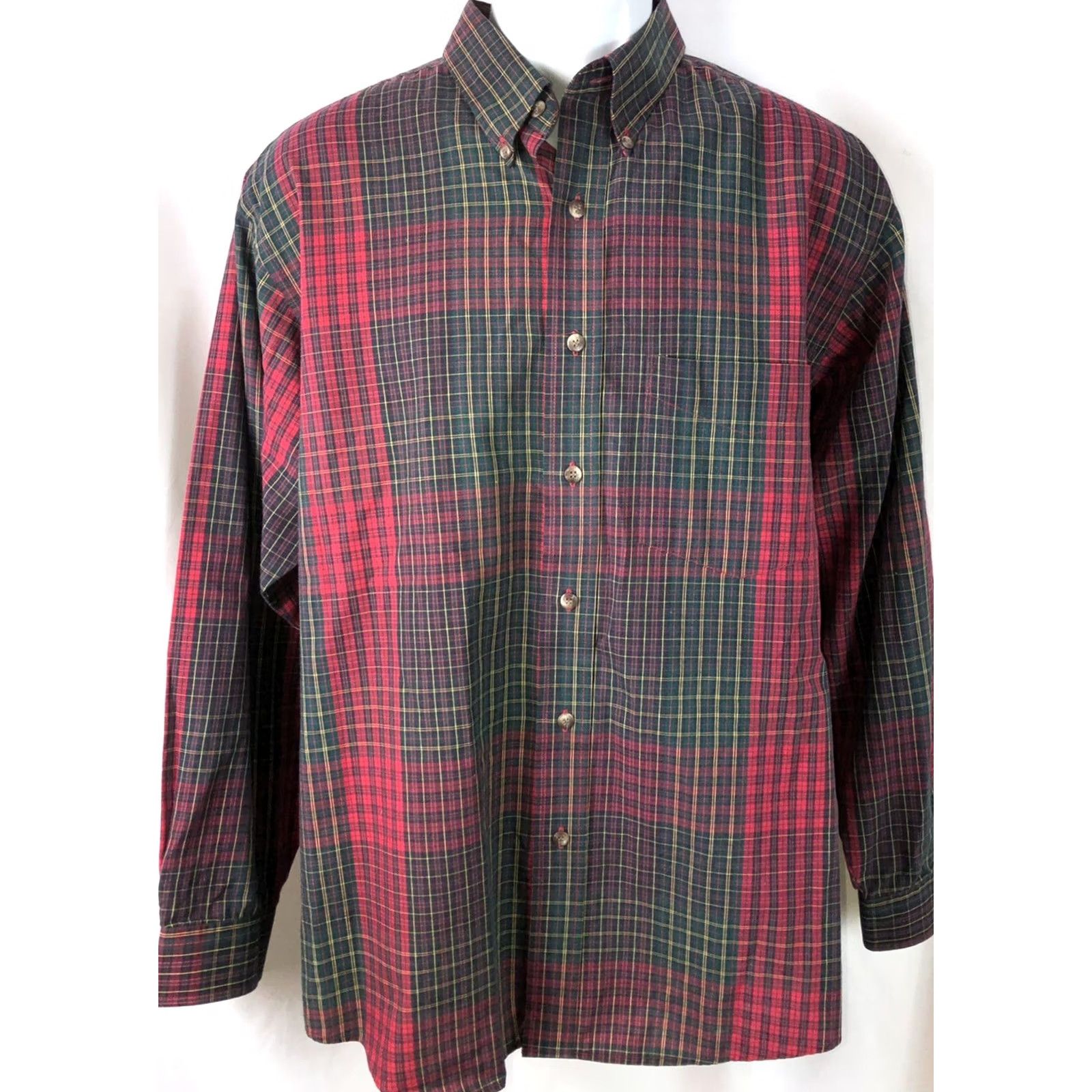 Van Heusen Van Heusen Shirt L Red/Green Plaid Oxford Long Sleeve Button Up Preppy Cabin Size US L / EU 52-54 / 3 - 5 Thumbnail