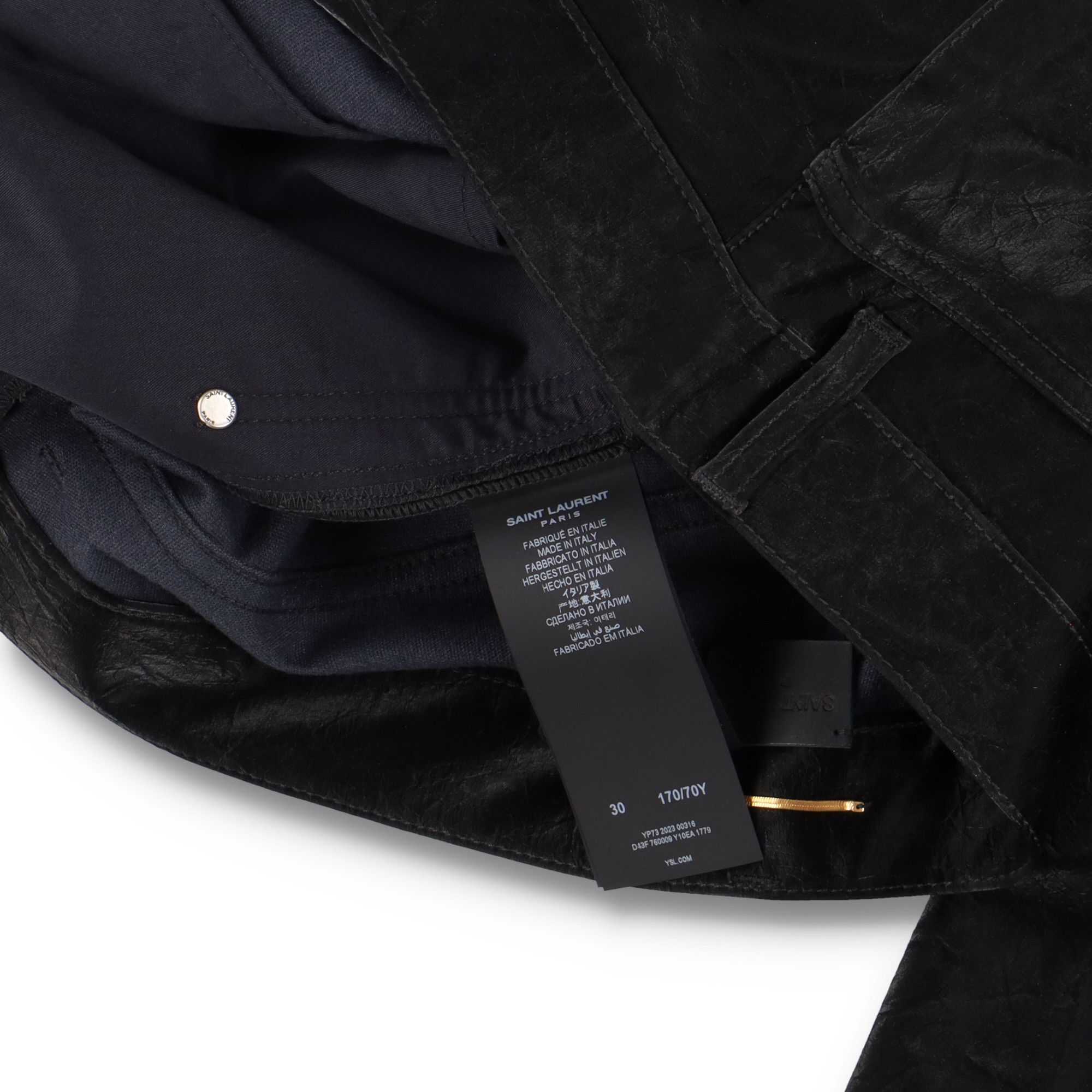 Saint Laurent Paris Black Crinkle High-Waisted Wide-Leg Jeans Size US 34 / EU 50 - 6 Thumbnail