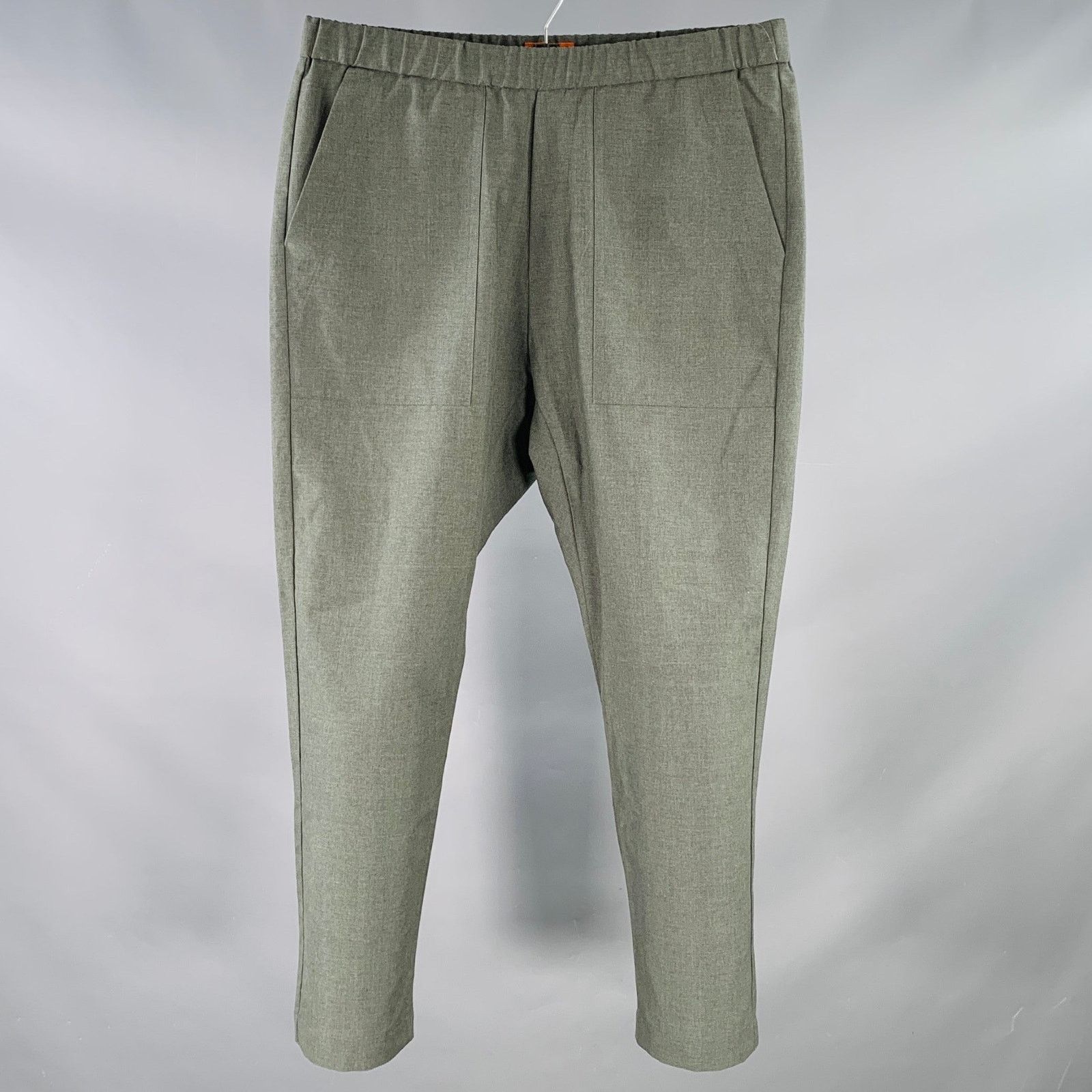 Barena Green Olive Polyester Virgin Wool Tapered Drawstring Pants Size US 34 / EU 50 - 1 Thumbnail