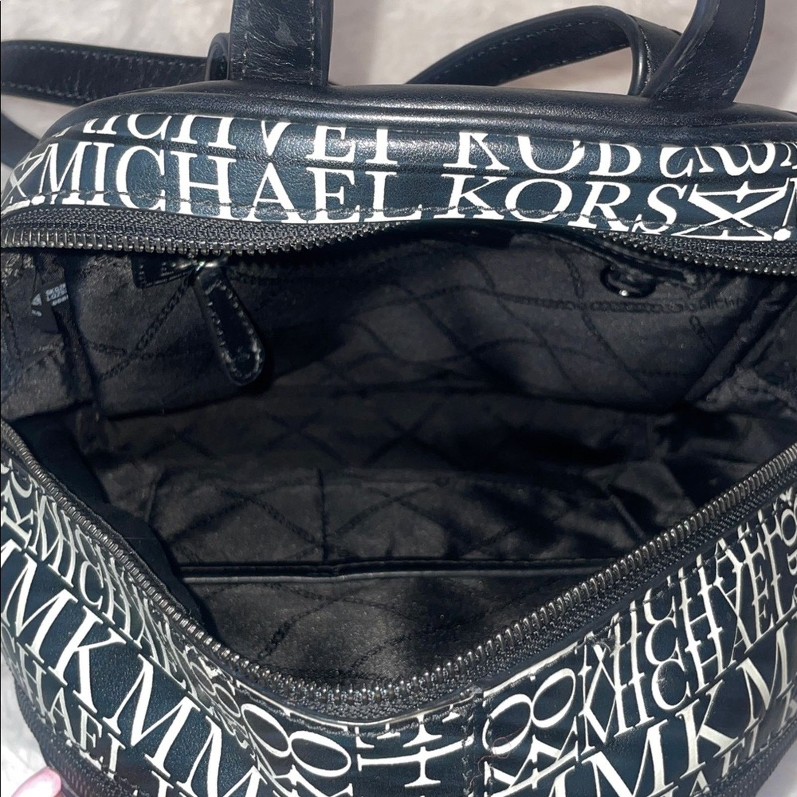 Michael Kors Michael Kors Rhea Zip Medium Leather Backpack Black White Size ONE SIZE - 12 Thumbnail
