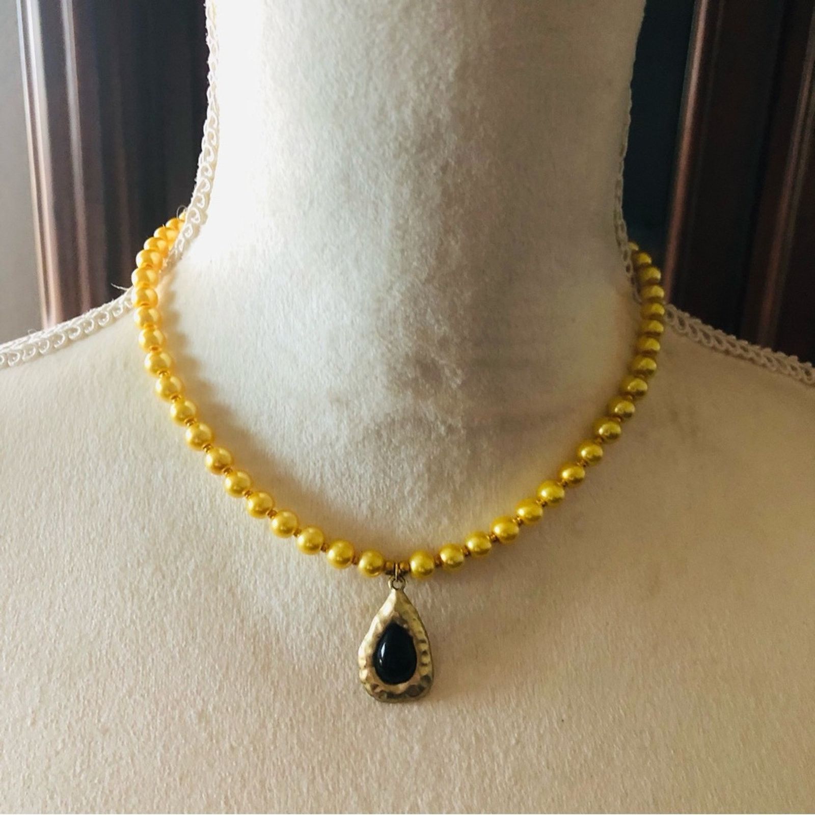 Handmade Handcrafted repurpose black glass teardrop Pearl necklace Size ONE SIZE - 2 Thumbnail