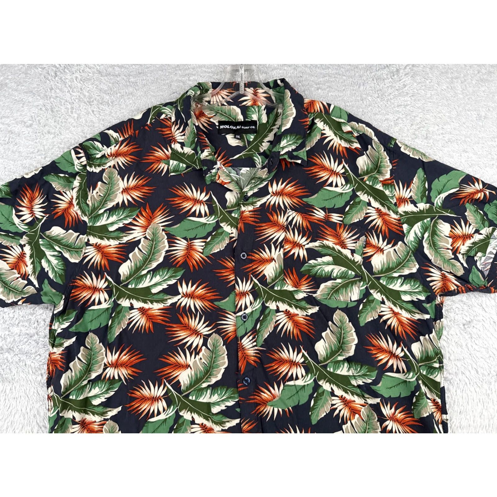 CO VINTAGE Molokai Surf Co Shirt Men 2XL Blue Floral Leaf 100% Rayon Hawaiian Button-Up Short Sleeve Mens Size US XXL / EU 58 / 5 - 4 Thumbnail