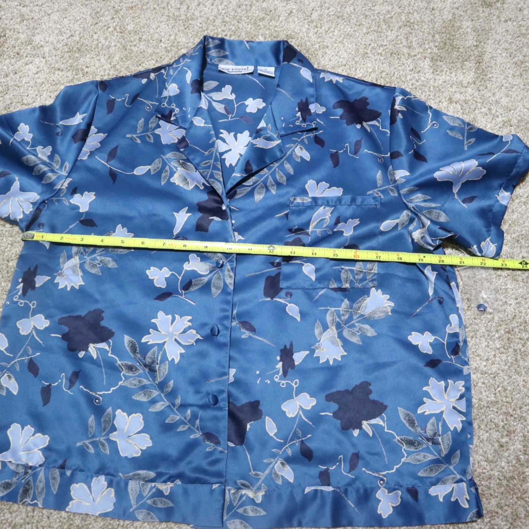 Vintage Kim Rogers Pajama Set Flowers Blue 2 piece Shirt & Bottom Women M Medium Blue Floral Medallion Fall Winter Vintage No Size ONE SIZE - 2 Thumbnail