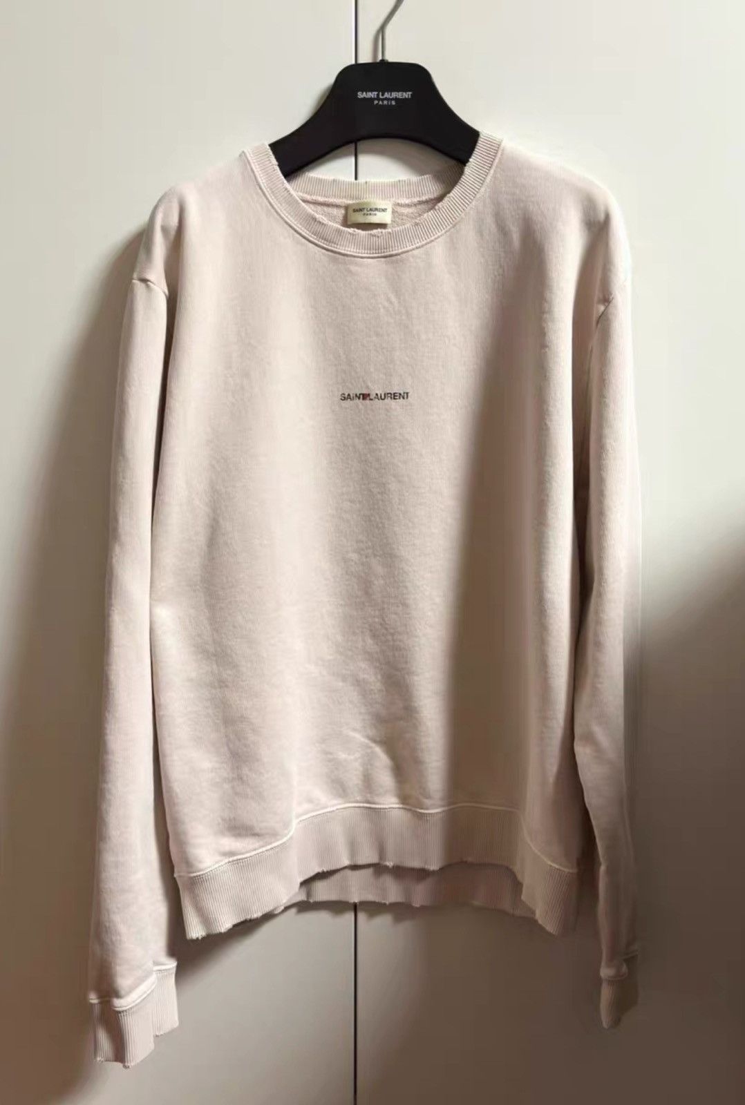 Saint Laurent Paris Saint Laurent Light Pink Distressed Logo Sweatshirt Size US XXL / EU 58 / 5 - 1 Thumbnail