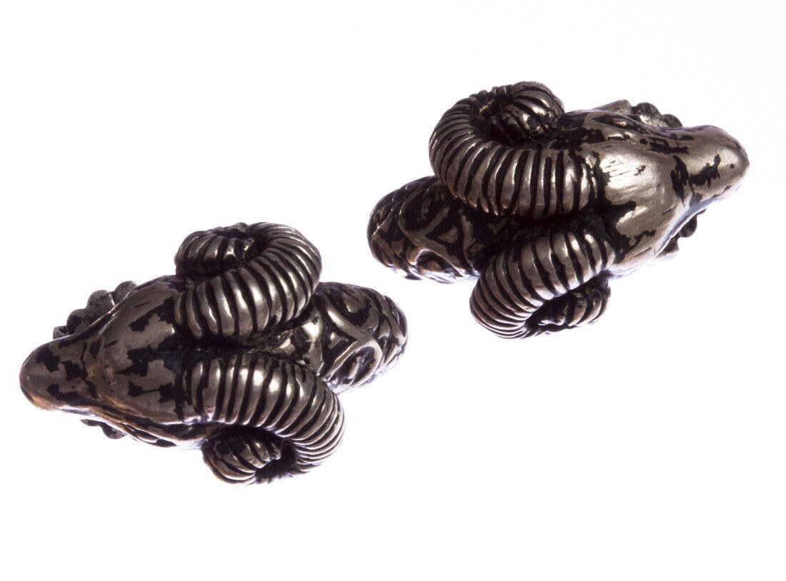 Designer Sterling Ram Head Earrings with Antique Finish Alberto Juan Size ONE SIZE - 3 Thumbnail