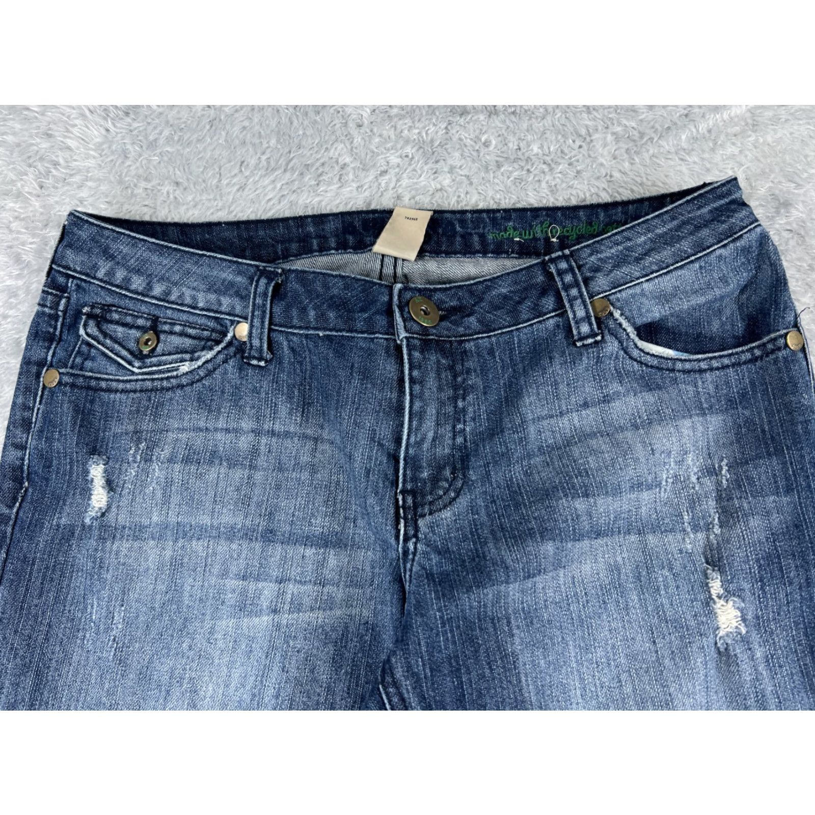 Vintage Arizona Jeans Co Jeans Womens Flared Denim Distressed Blue 32x30 Regular Cotton 13 5-Pocket Cowboy Southwestern Designer 90s? Size 34" / US 12 / IT 48 - 4 Thumbnail