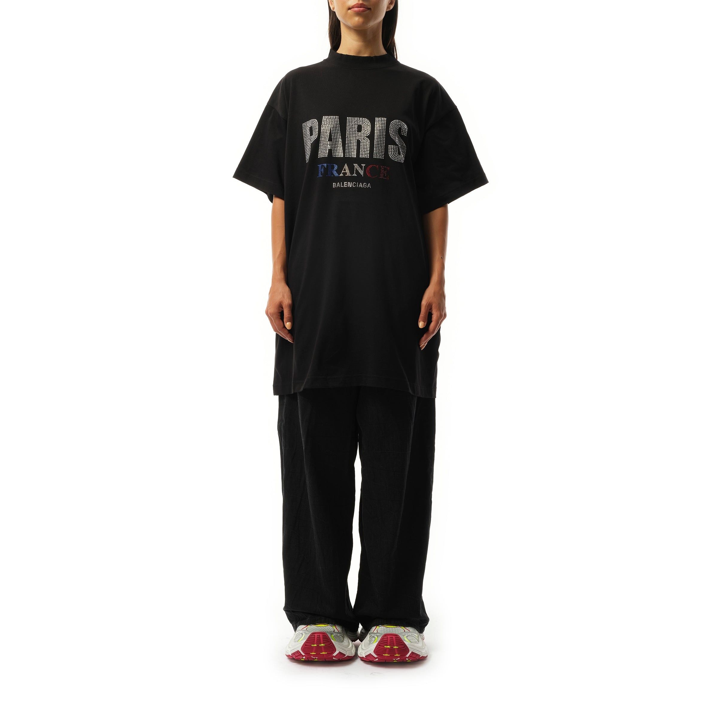 Balenciaga o1tr1nto0326 Paris Strass Oversized T-Shirt in Black Size M / US 6-8 / IT 42-44 - 4 Thumbnail