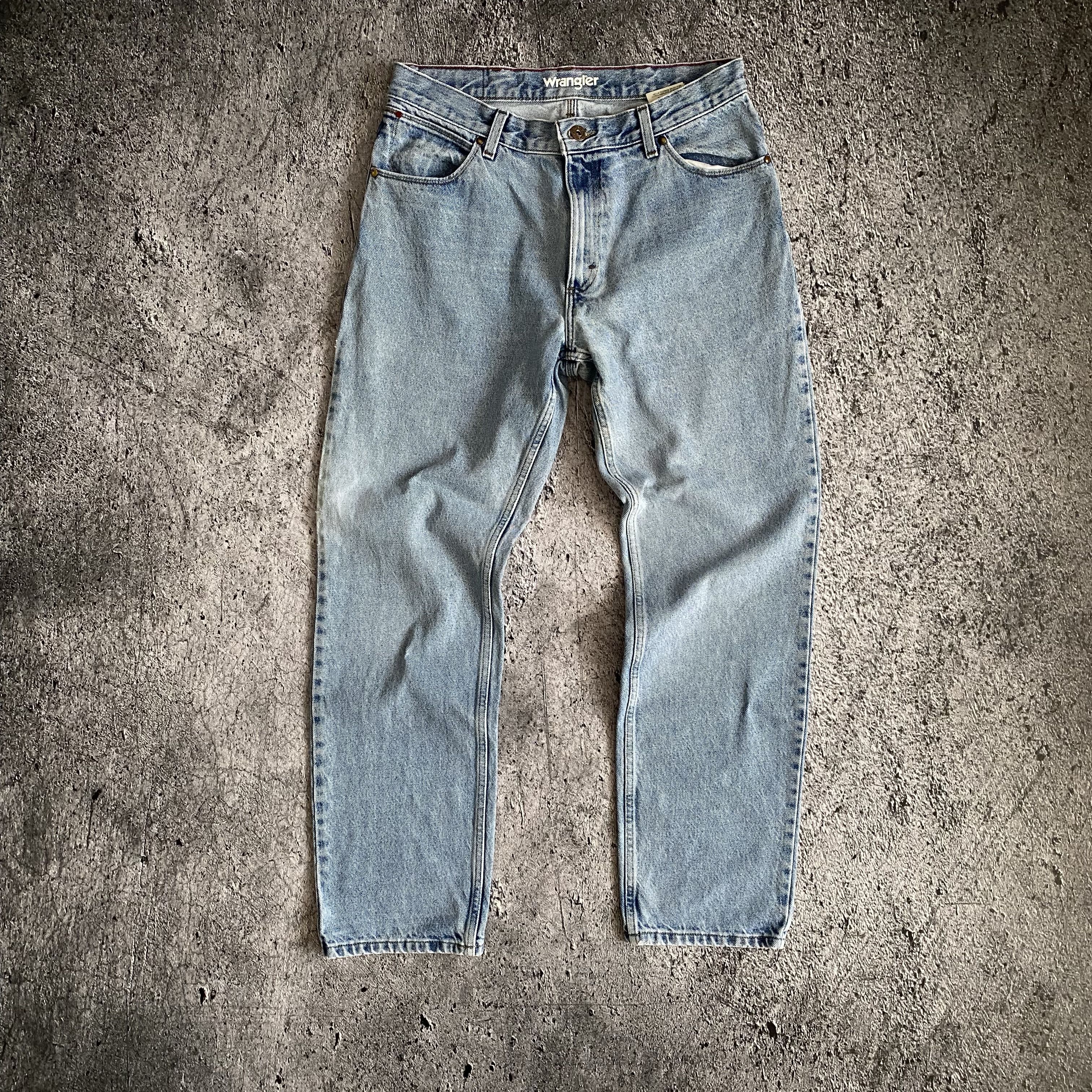 Pre-owned Straight Faded X Vintage 90's Wrangler Faded Wide Leg Worn In Jeans 34x32 In Blue