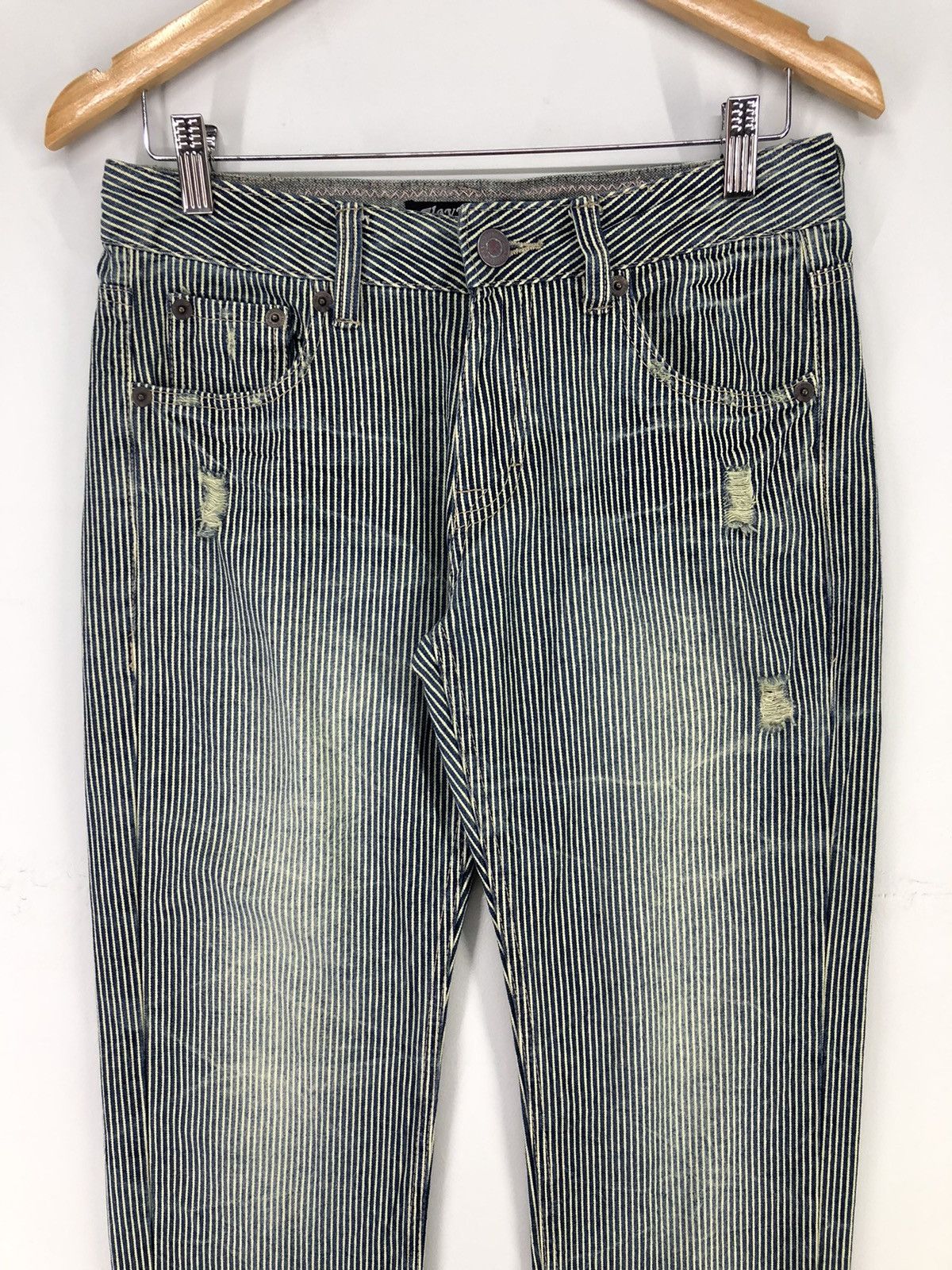 Japanese Brand Vintage Japanese Wave List Distressed Hickory Stripe Jeans Size US 29 - 3 Thumbnail