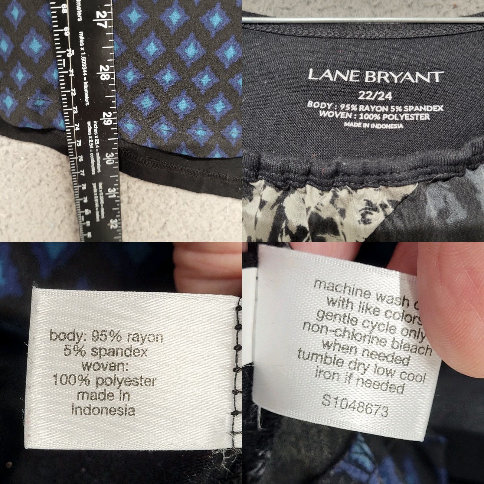 Vintage Lane Bryant Top Women's 22/24 Black White Blue Mixed Print Bohemian Hippie Career Shirt Size 3XL / US 20-22 - 8 Thumbnail