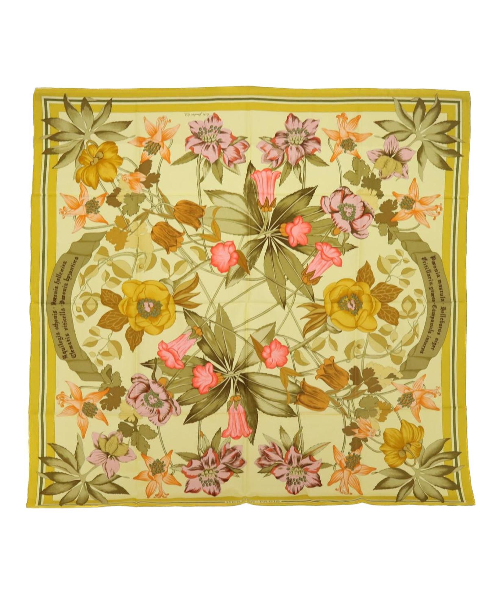 image of Hermes Silk Floral Scarf - Yellow, Women's