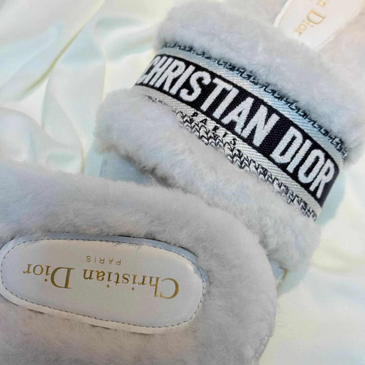 Dior Dior Black White Logo Embroidered Plush Slippers Size 37 Size US 6.5 / IT 36.5 - 8 Thumbnail