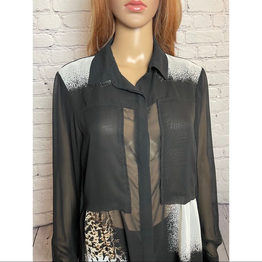 Kenneth Cole Kenneth Cole Black Colorblock Sheer Hi Low Shirt Blouse Siz Size L / US 10 / IT 46 - 2 Thumbnail