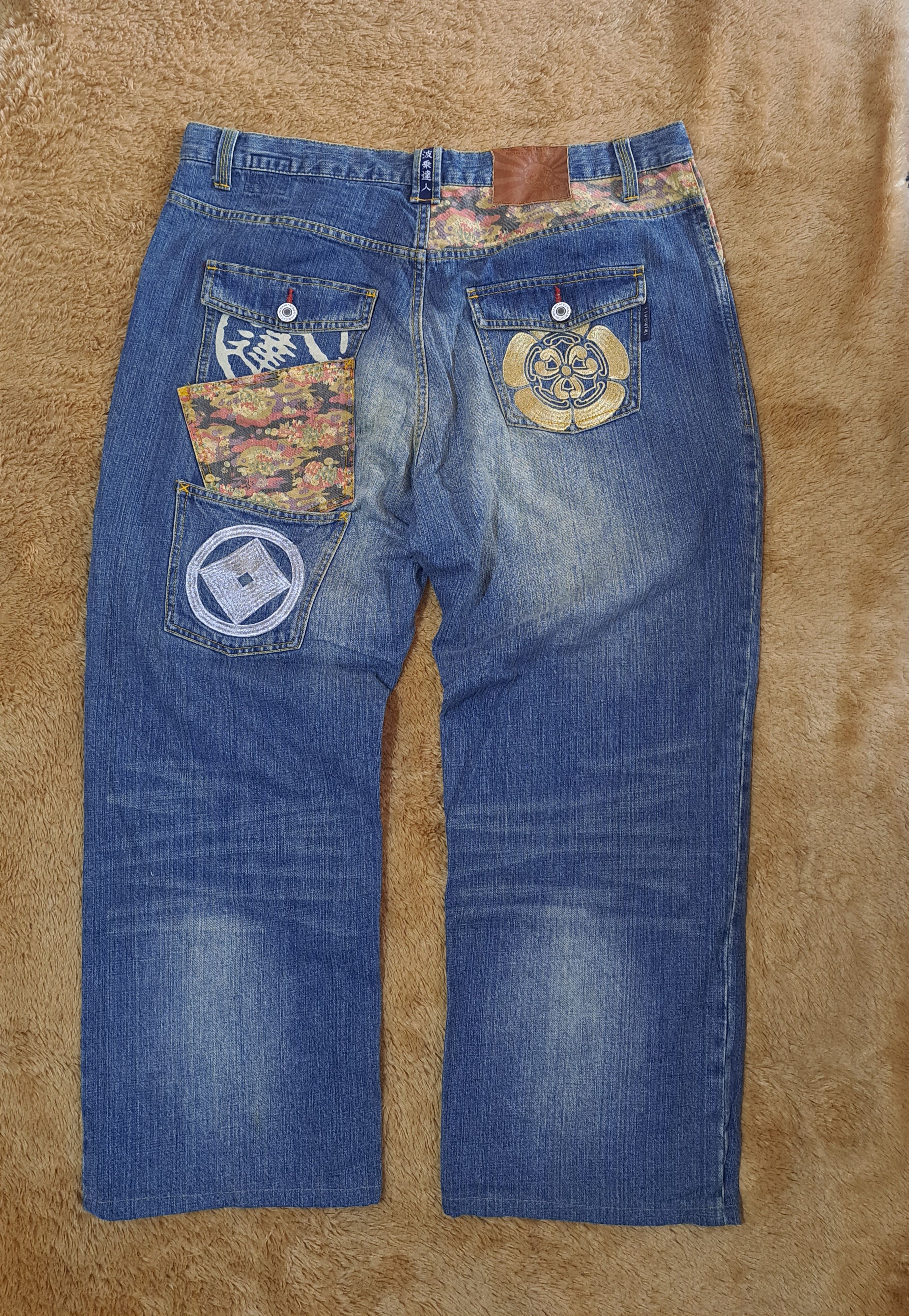 Image of Ed Hardy Namitatsu Embroidery Baggy Jeans in Blue Jean, Men's (Size 38)