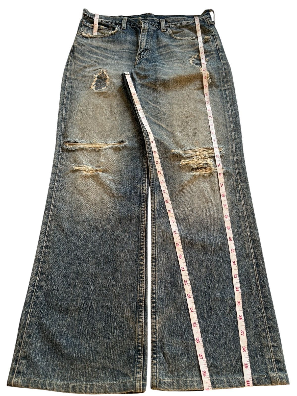 LVC × Levi's × Levi's Vintage Clothing Vintage 90s Levis 507 Patch Mud Wash Distress Rip Flare Jean Size US 31 - 13 Thumbnail