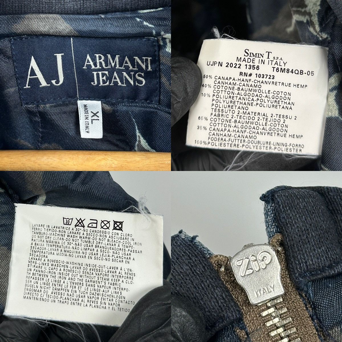 Armani 90s Vintage Armani Jeans Patchwork Hemp/Cotton Navy Jacket Size US XL / EU 56 / 4 - 23 Thumbnail