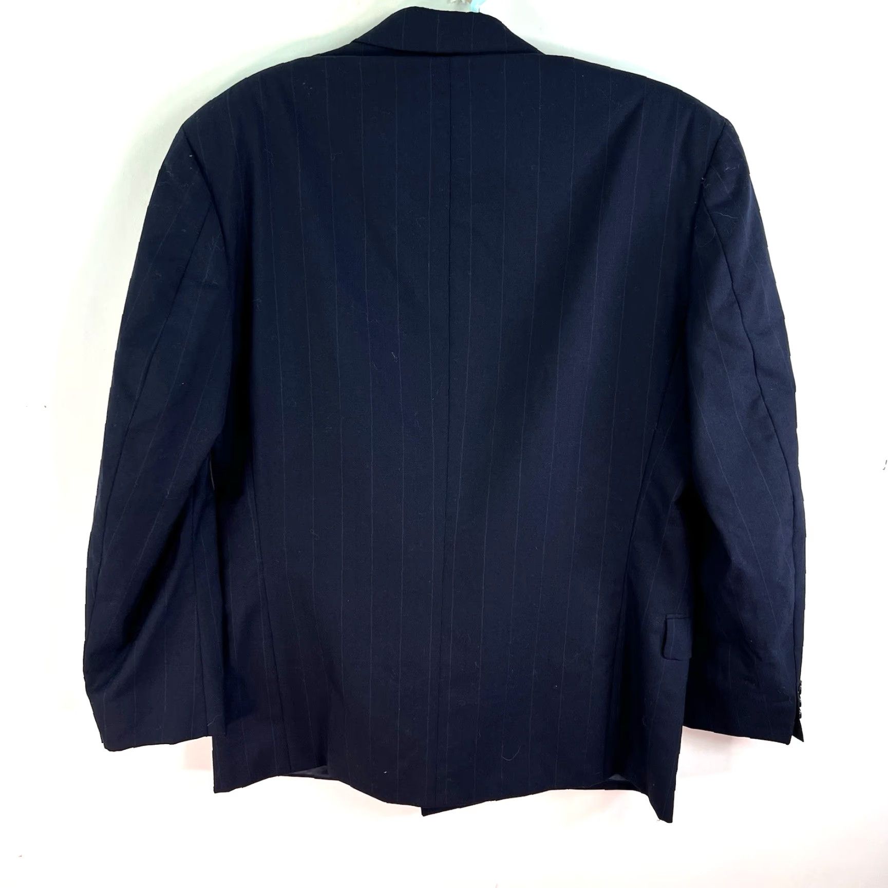 Yves Saint Laurent VINTAGE Saint Laurent Men's Suit Jacket Wool Double Breast Pin Stripe Blue 44 Regular Elegant Formal Business Size 44R - 6 Thumbnail