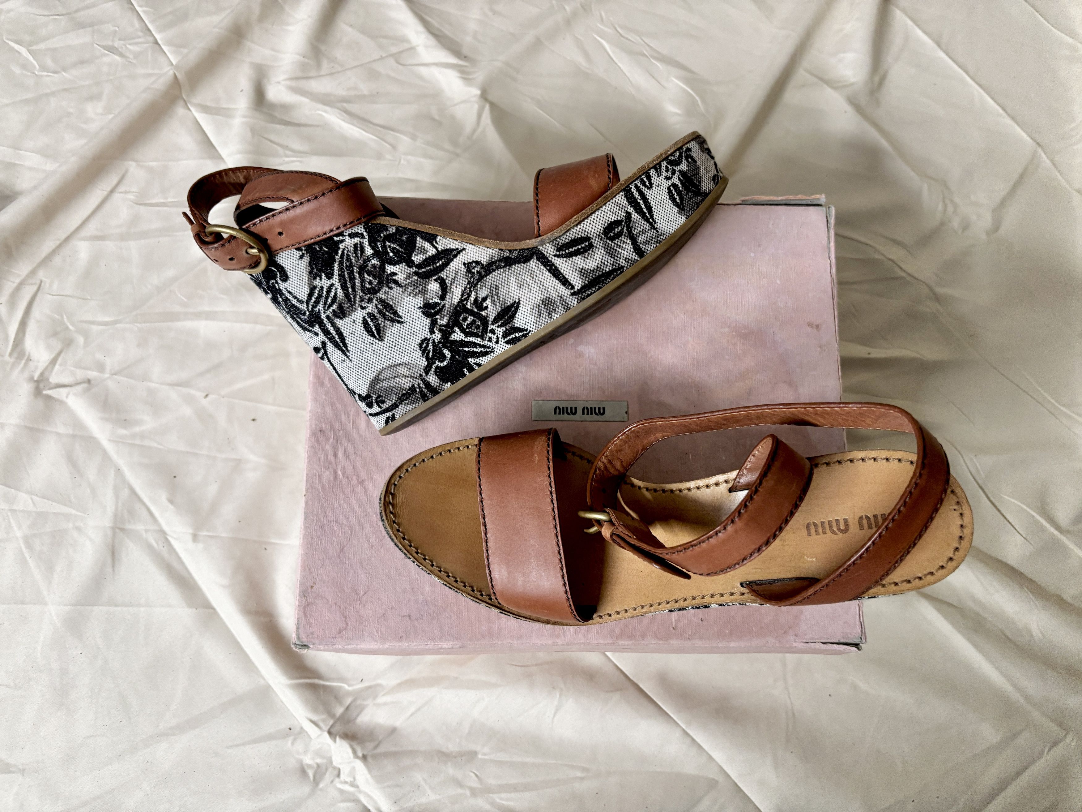 Miu Miu Vintage 2000's Miu Miu Wedges with Leather Straps Size US 10 / IT 40 - 7 Thumbnail