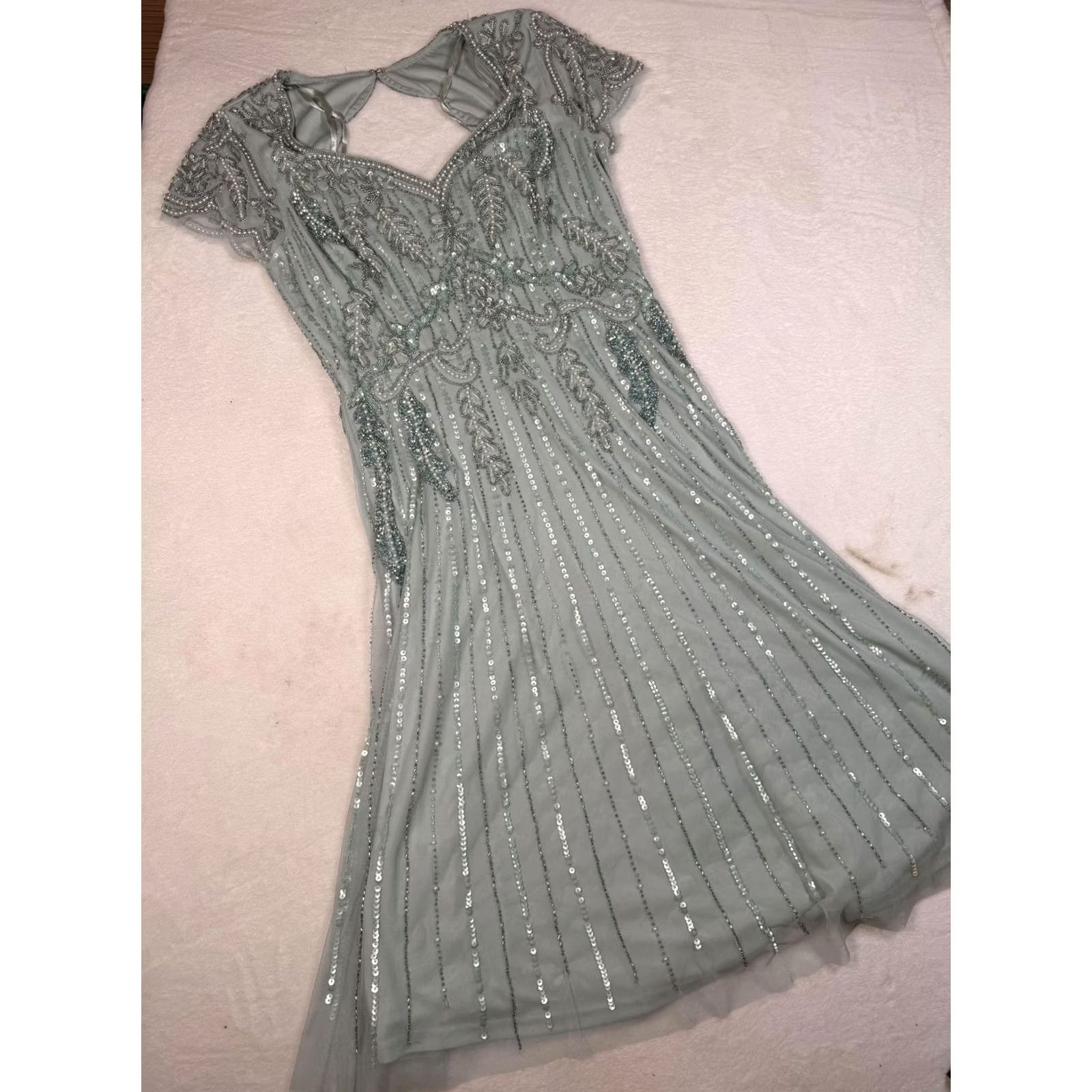 Adrianna Papell Adrianna Papell Dress Womens 6 Blue Beaded Tulle Sweetheart Maxi Gown Formal Size M / US 6-8 / IT 42-44 - 5 Thumbnail