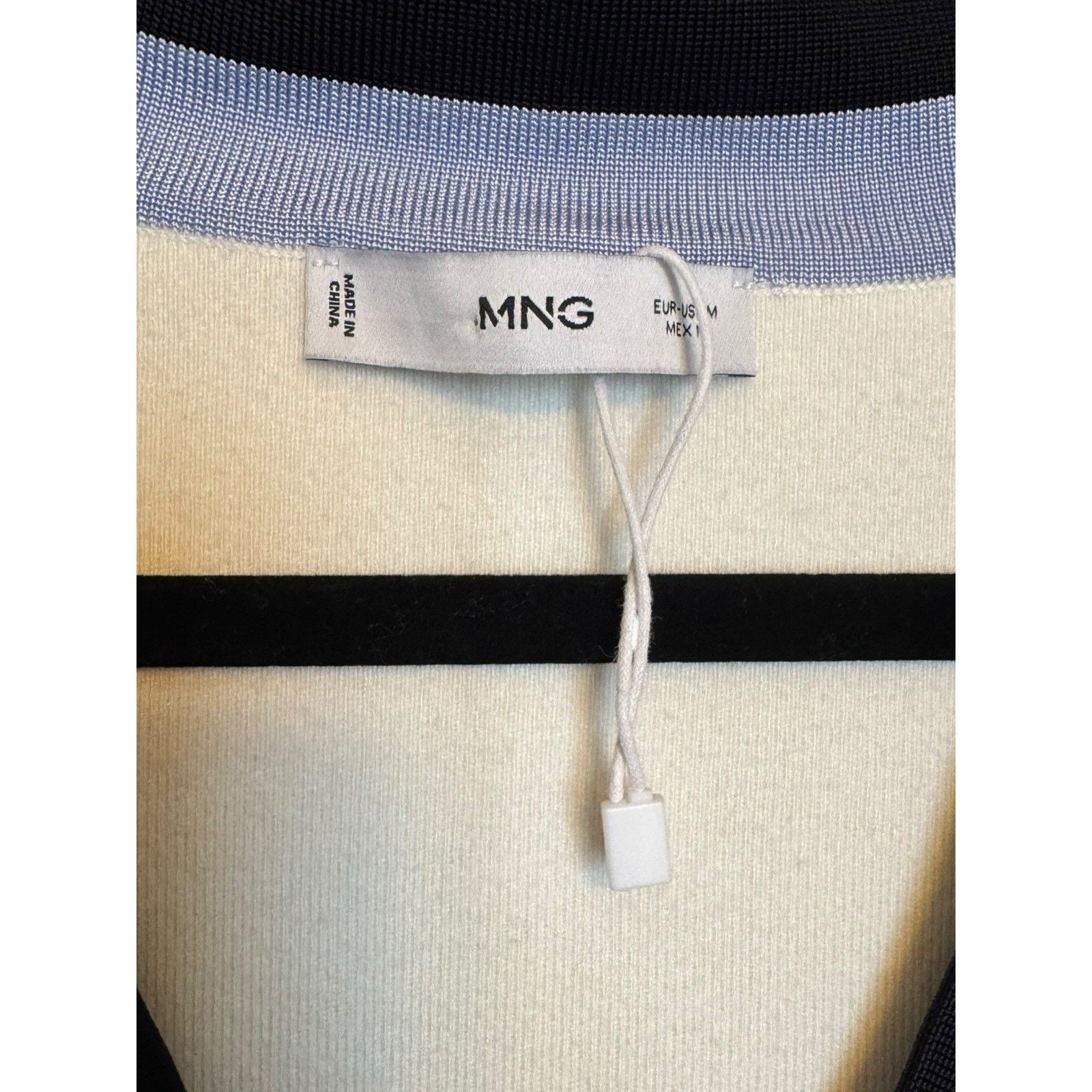 Mango Mango NEW V Neck Varsity Sweater Pullover Cream and Blue Size M / US 6-8 / IT 42-44 - 7 Thumbnail