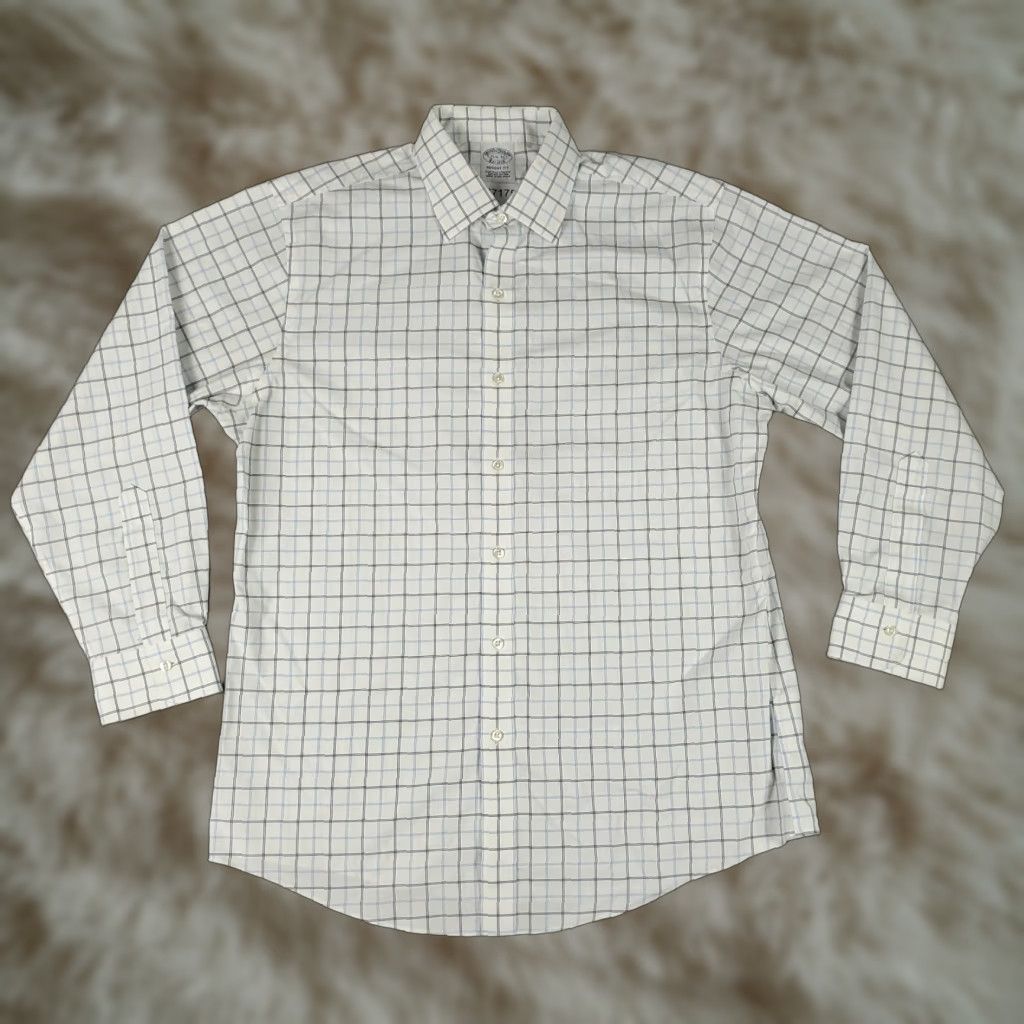 Brooks Brothers Brooks Brothers Shirt Mens 15.5 White Plaid Regent Dress Button Up Long Sleeve Blue Pattern Plaid Classic 90s? Size 42R - 1 Thumbnail