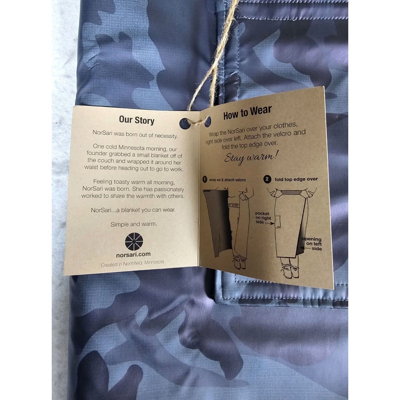 Vintage NorSari The Original Nordic Sari Wrap Wool Lined Wearable Blanket Blue Camo Skirt Midi Wrap Womens NWTs Size 32" / US 10 / IT 46 - 6 Thumbnail