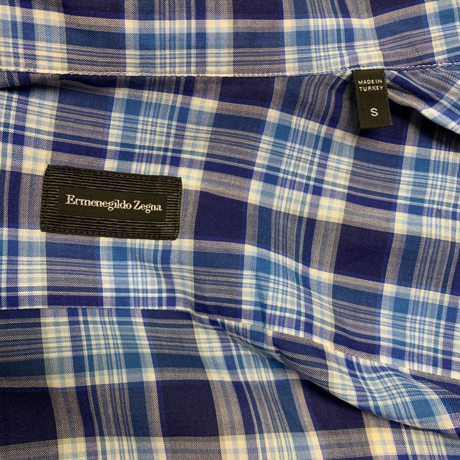 Ermenegildo Zegna ERMENEGILDO ZEGNA Blue White Plaid Cotton Long Sleeve Shirt Size US S / EU 44-46 / 1 - 4 Thumbnail